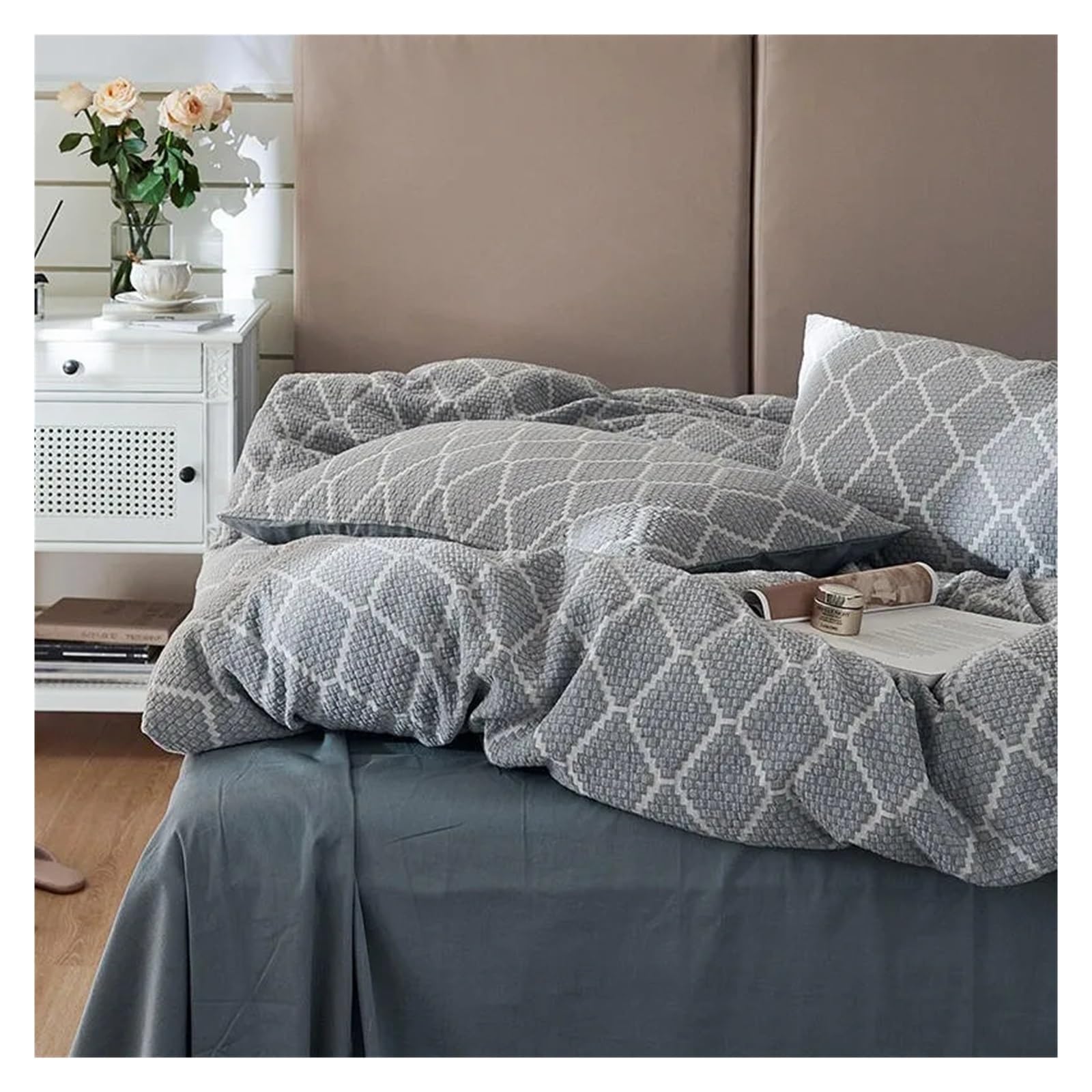 ADovz 100% cotone tinto in filo diamante jacquard coperta set copertura doppia regina re 4 pezzi morbido boho trapunta copertura lenzuolo fodere Compatible with cuscini,Lenzuola