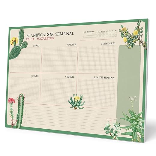 Kokonote - Bloc Planificador Semanal A3 Botanical Cacti Español Blanco En Oferta Kokonote Bloc Planificador Semanal A3 Botanical Cacti - Organizador Semanal - Planificador Semanal Floral │ Organizador Semanal - Planning Escritorio, Bpsa30022