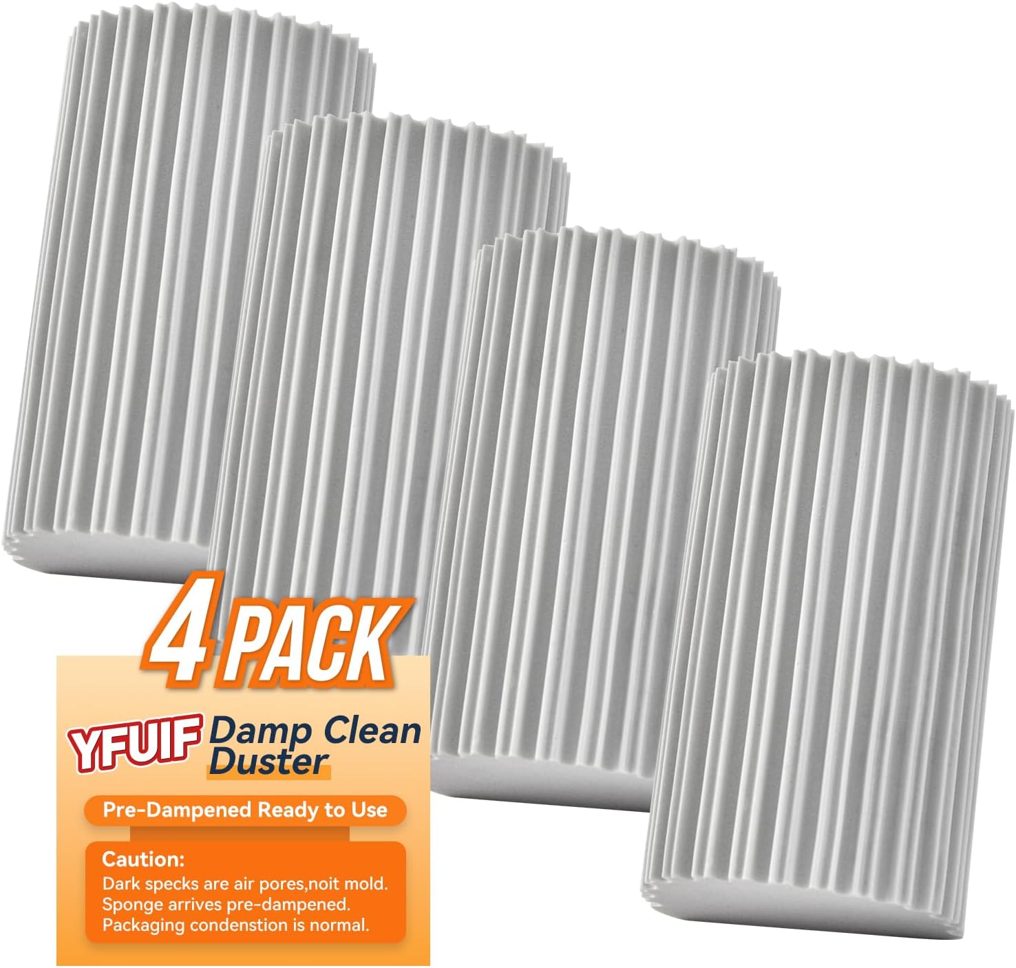 4 Pack Damp Clean Duster Sponge, Magic Sponge Eraser for Household Cleaning, Reusable Dusters Cleaning Supplies for Housekeeping, Dish, Blinds, Glass, Baseboards,Window Track Grooves and Faucets