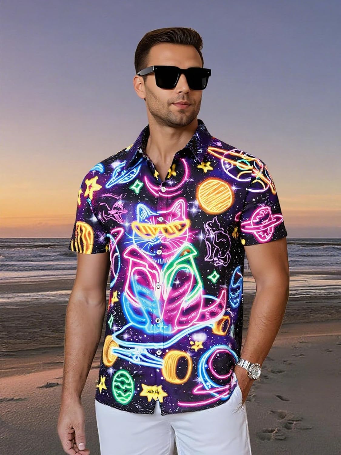 Goodstoworld Men's Novelty Hawaiian Button Down Shirts image 3
