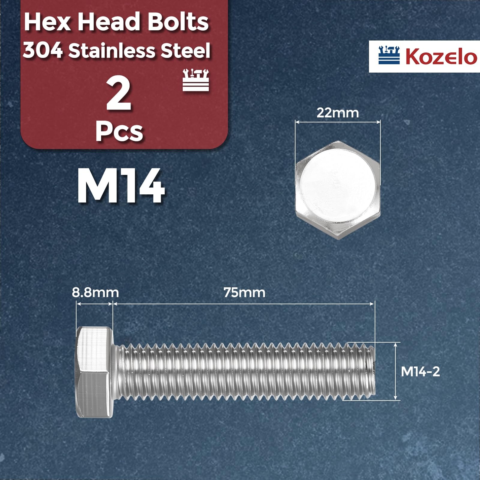Kozelo 2 Pcs Hex Head Screws Bolts - Image 2
