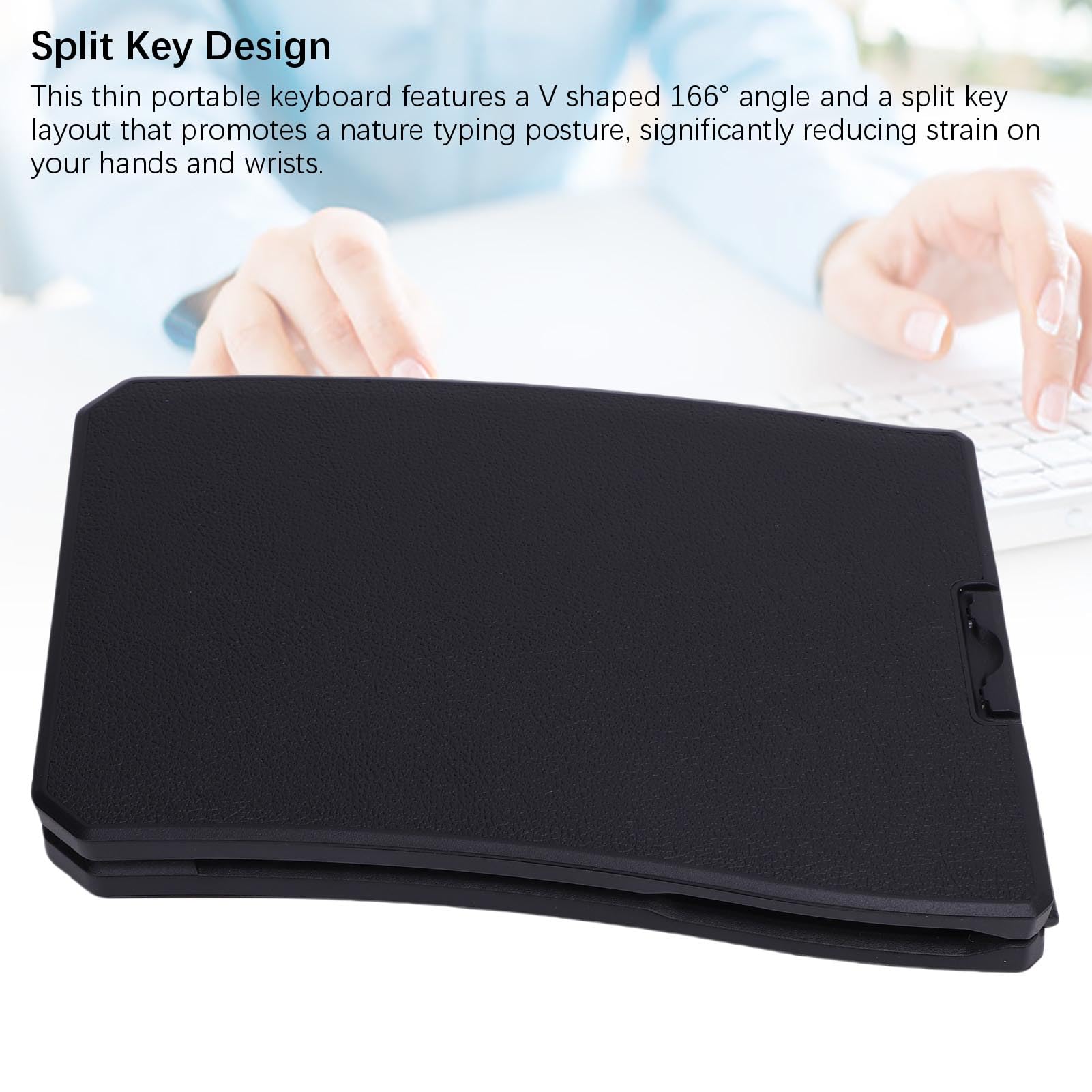 Lazmin112 Tastiera Ergonomica Pieghevole, Tastiera Wireless Portatile Divisa a Forma di V con Copertura in Pelle PU e connettività per 3 Dispositivi, per Telefono Laptop