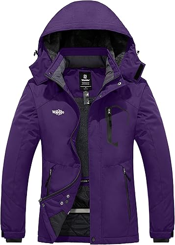 Wantdo - Chaqueta impermeable para mujer de esquí en montaña, chaqueta de lluvia resistente al viento para invierno, chaqueta de nieve cálida