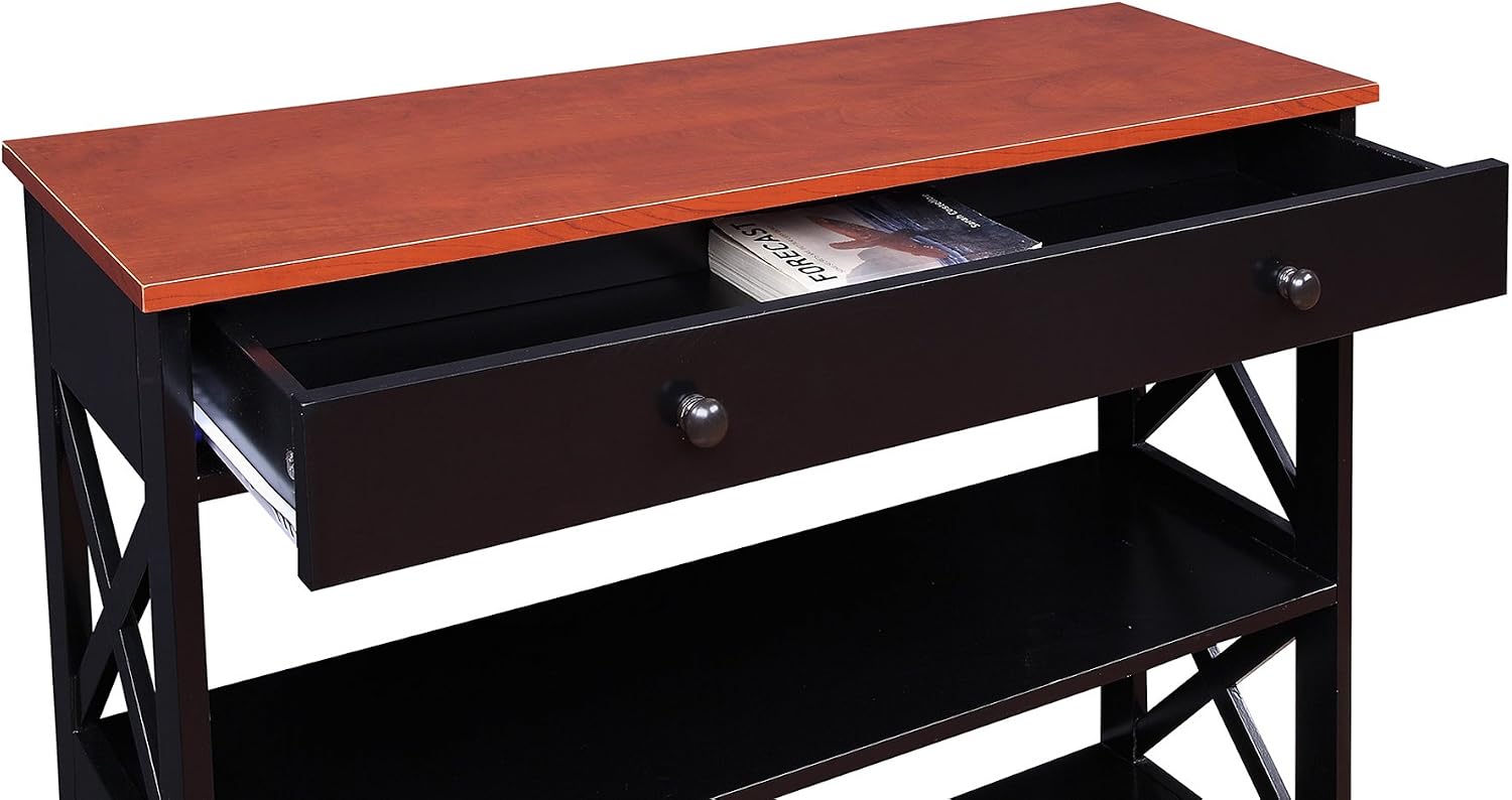 Convenience Concepts Oxford 1 Drawer Console Table with Shelves, Cherry/Black