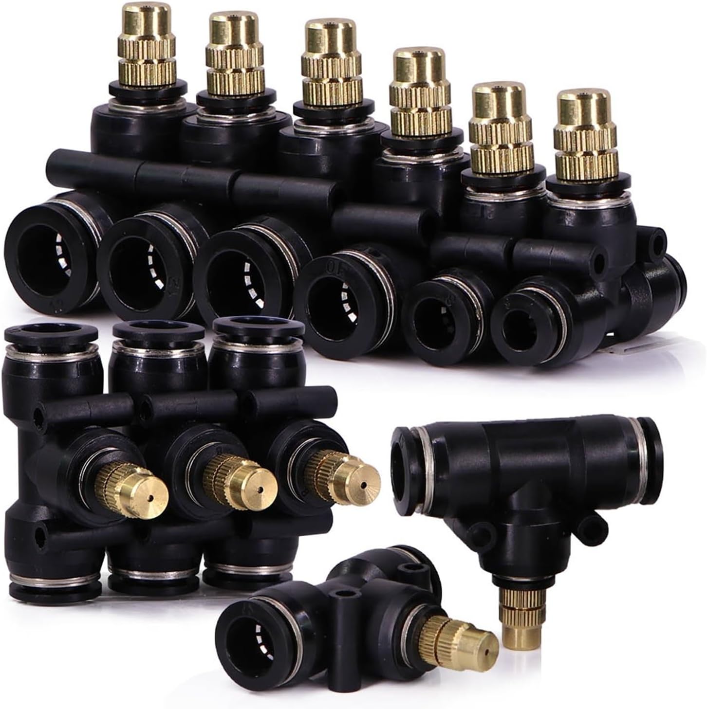 Adjustable Misting Nozzle with Tee Adapter - Brass & Plastic Irrigation Sprayer for 6/8/10/12mm Hose Perfect for Garden Watering and Cooling Systems(For 12mm Tubing)