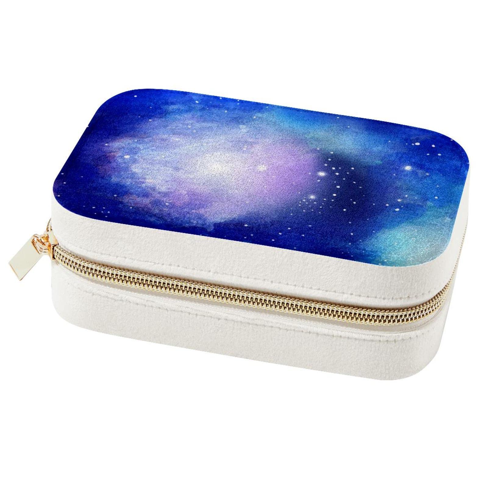 Boîte à bijoux de voyage portable bleu aquarelle pour bagues et colliers