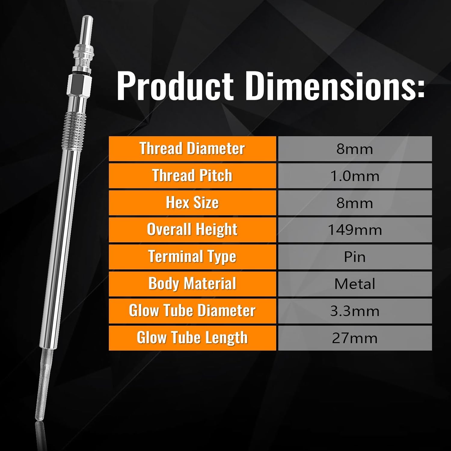 Ensun 68460484AB Diesel Glow Plug Dual Coils Compatible with 2014-2019 Grand Cherokee 6 Cyl 3.0L Diesel, 2014-2018 Ram 1500 6 Cyl 3.0L Diesel, 2019 Ram 1500 Classic