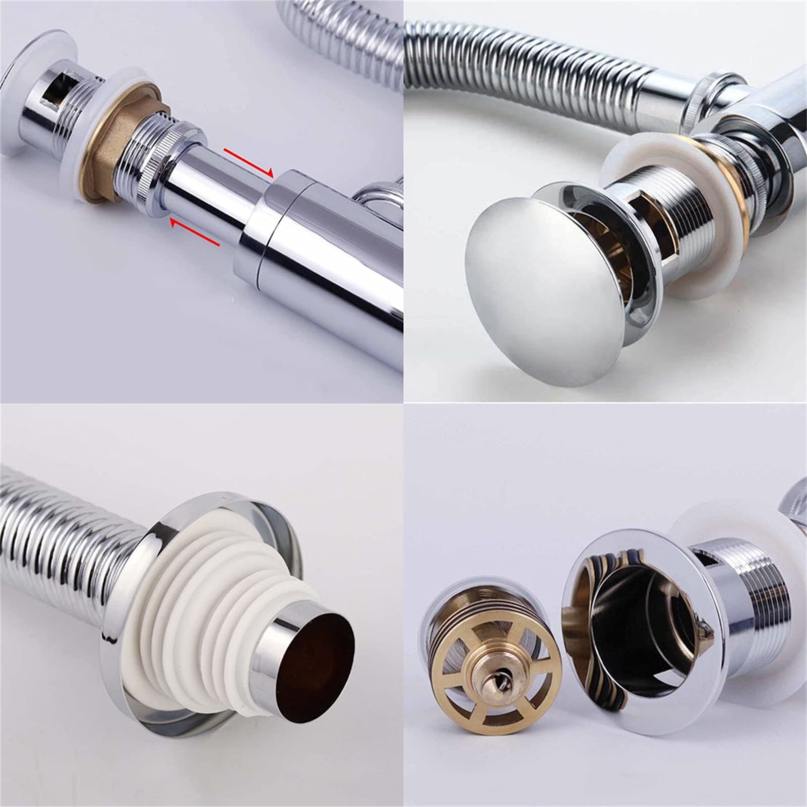 AnSafe Tubo De Desagüe del Fregadero, Cobre Colador Antiolor Y Antibloqueo. Agujero De Desbordamiento Altura Ajustable Flexible Fila De Pared Fila De Tierra Fácil Instalación (tamaño : 30CM)
