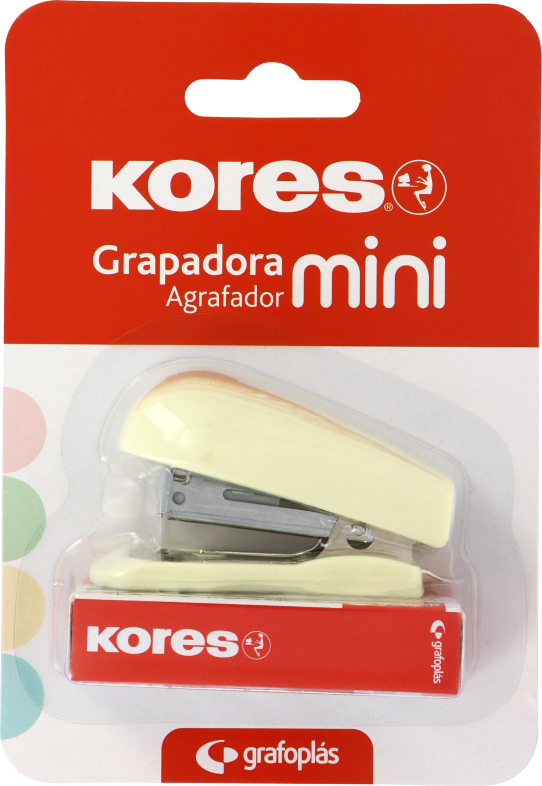 Kores - Mini Stapler Yellow Soft + 1000 Staples 24/6, Compatible with 26/6, Compact Size 6x4.5x3cm, Capacity 12 Sheets Paper 80g, Stapled Distance 17mm, Ideal as Office and School Supplies