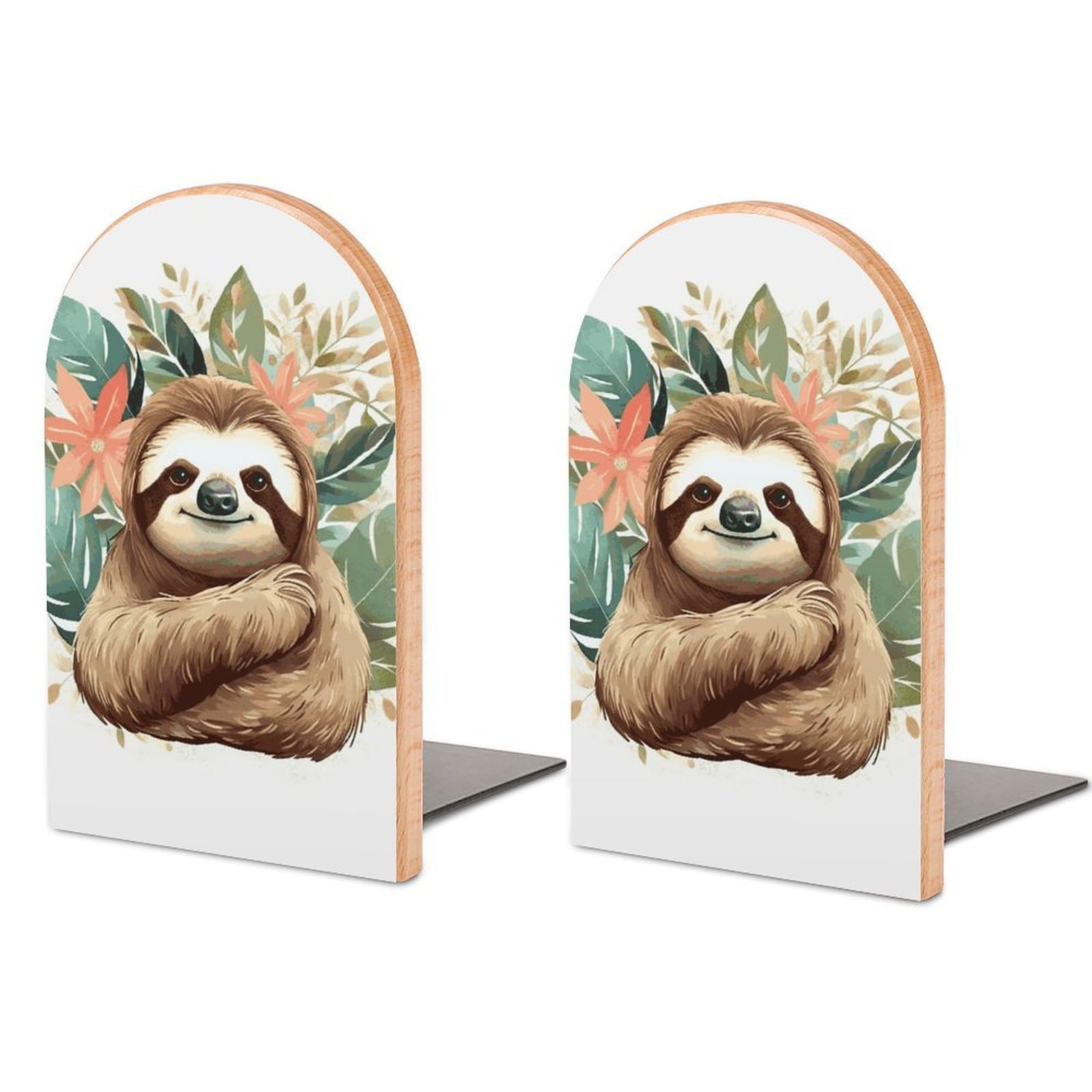 Cute Sloth Leaves Bookend Modern Bookends for Shelves Non-Skid Book Holder Heavy Duty Metal Book Storage for Books CDs Decorative Book Stopper for Home