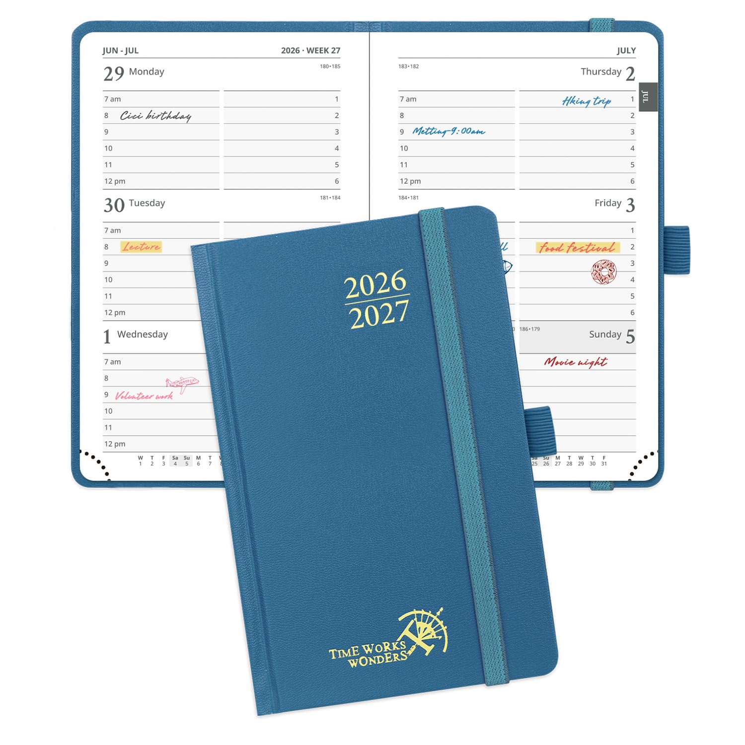 POPRUN 2026-2027 Academic Small Weekly Planner, 4" x 6.25" Purse Size Calendar, July 2026 to June 2027, Hardcover Appointment Book with Horizontal Layout, Hourly Time Slots - Night Sky Blue — image 1