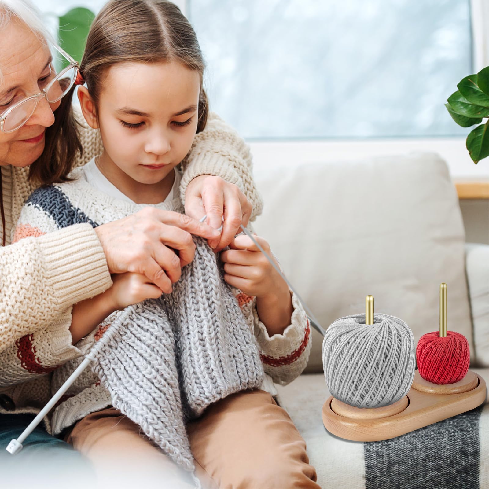 Wollabwickler Holz Doppelter Garnhalter aus Buchenholz Drehbarer Wollwickler mit Stabilem Boden Tragbarer Wollknäuelhalter Verheddern Strickzubehör für Stricken & Häkeln