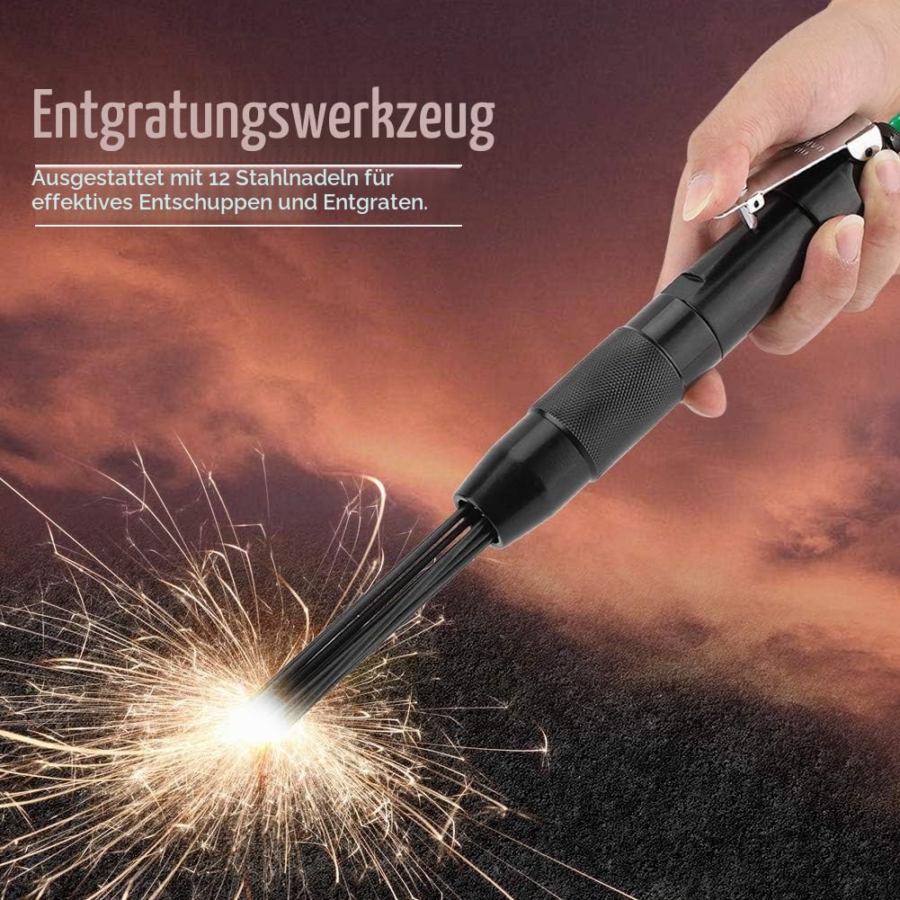 Druckluft Nadelentroster, 12 Nadeln Pneumatische Nadelpistole aus Kohlenstoffstahl, 4400 U/Min 1/4" 90PSI Entroster Rost Lackentferner Werkzeug zum Entfernen von Rost und Beschichtungen