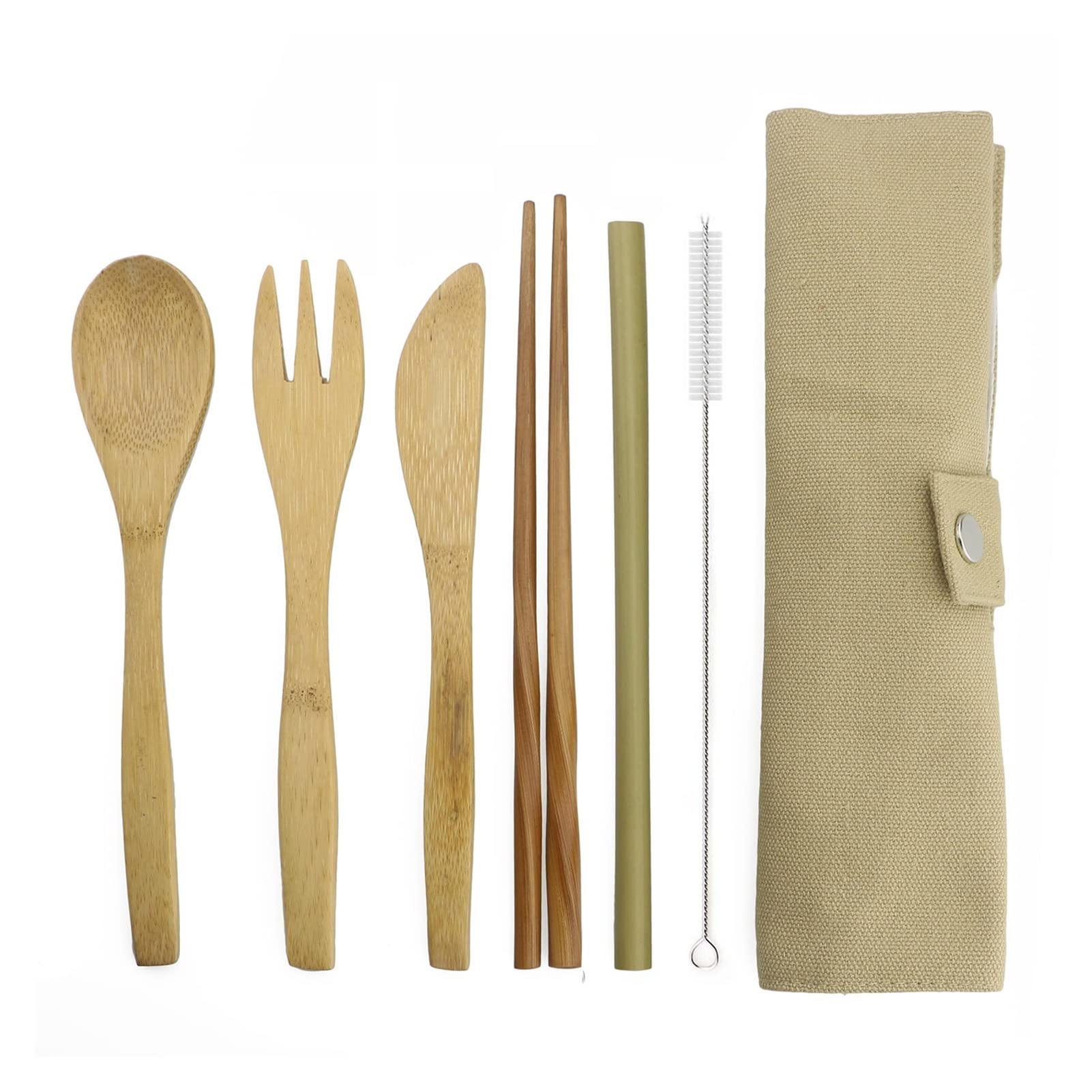 Ensemble de Couverts en Bois de Luxe Portable 6 pièces pour fête, Couverts en Bambou, Paille avec Sac en Tissu, Vaisselle de Cuisine, dîner Exceptionnel