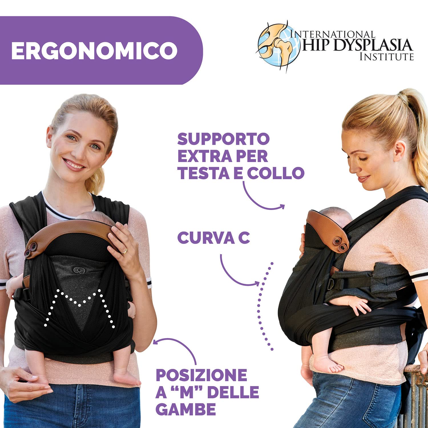 Boppy Adjust Comfyfit Portabebè 0+ Mesi da 3,5 kg a 15 kg, Semplice da Indossare e Regolabile, Portabebè Neonato Fronte Mamma Ergonomico con Supporto per Testa e Collo e Fascia Da Annodare, Nero