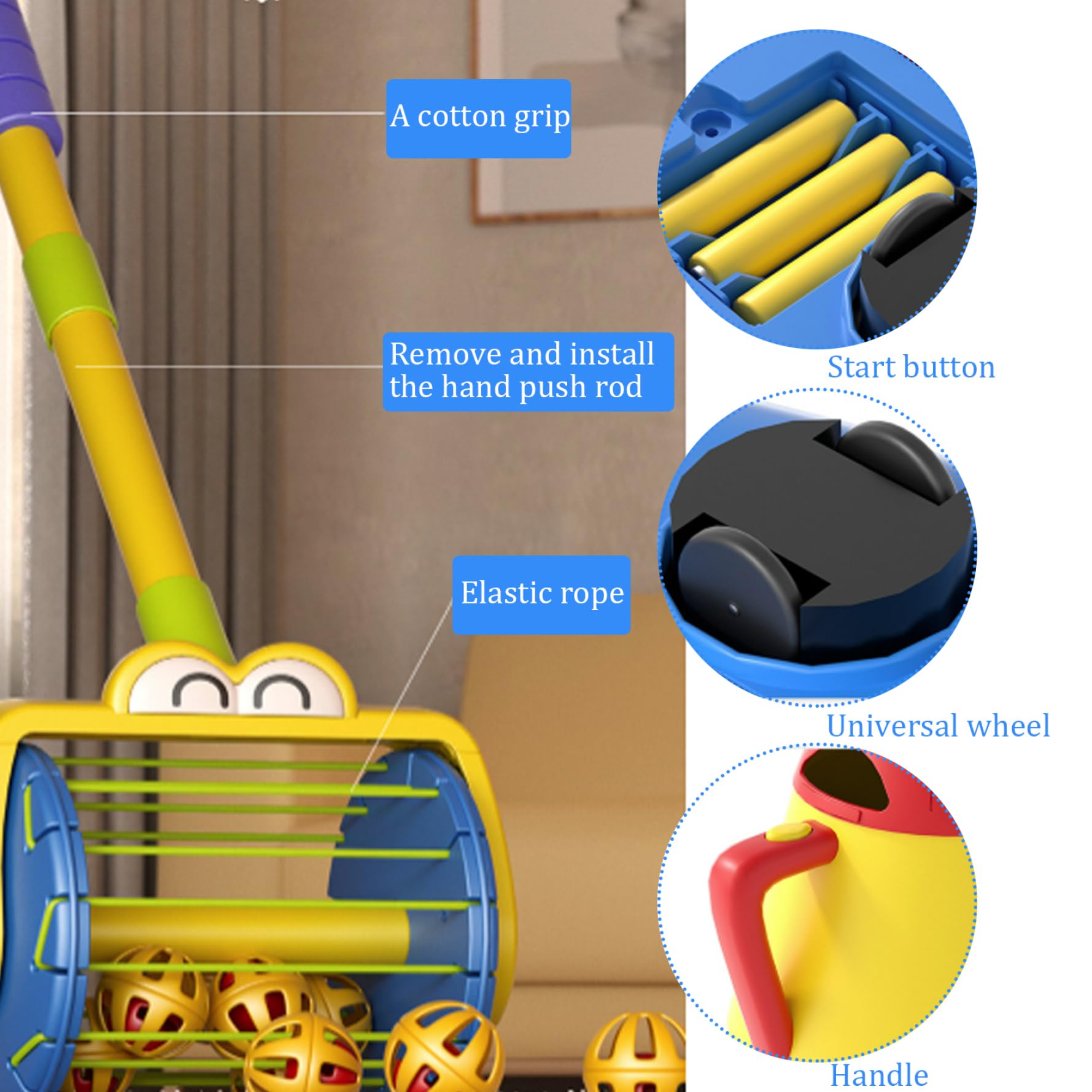 Aspirapolvere a Sfera Giocattolo Rotante a 360° per Bambini Aspirapolvere Giocattolo Set con Push Walker Campana Sfera con Vanga Senza Batteria