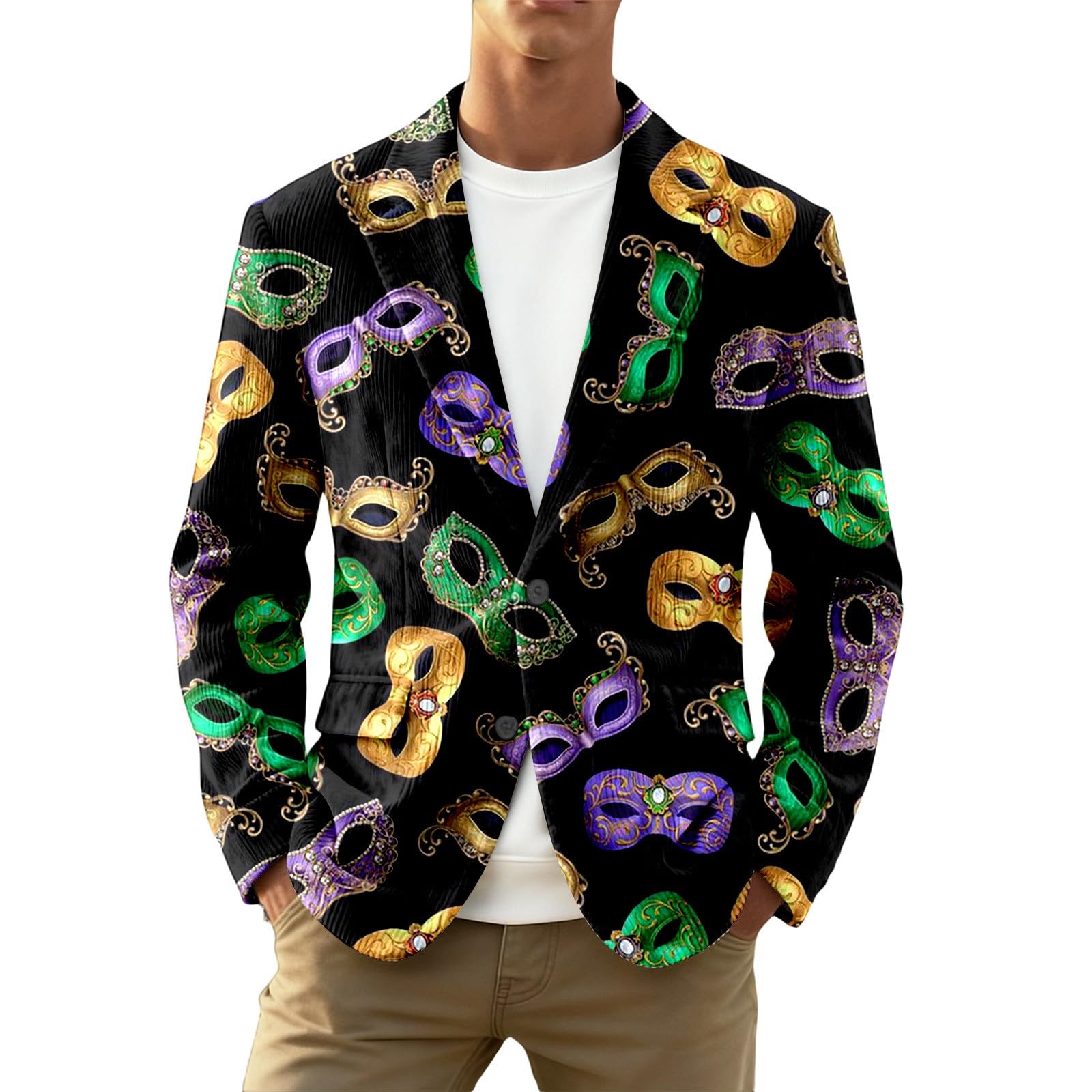 Blazer Uomo Sportivo,Giacca in Velluto a Coste con Stampa carnevalesca Stile Casual da Matrimonio Formale da Uomo per Affari