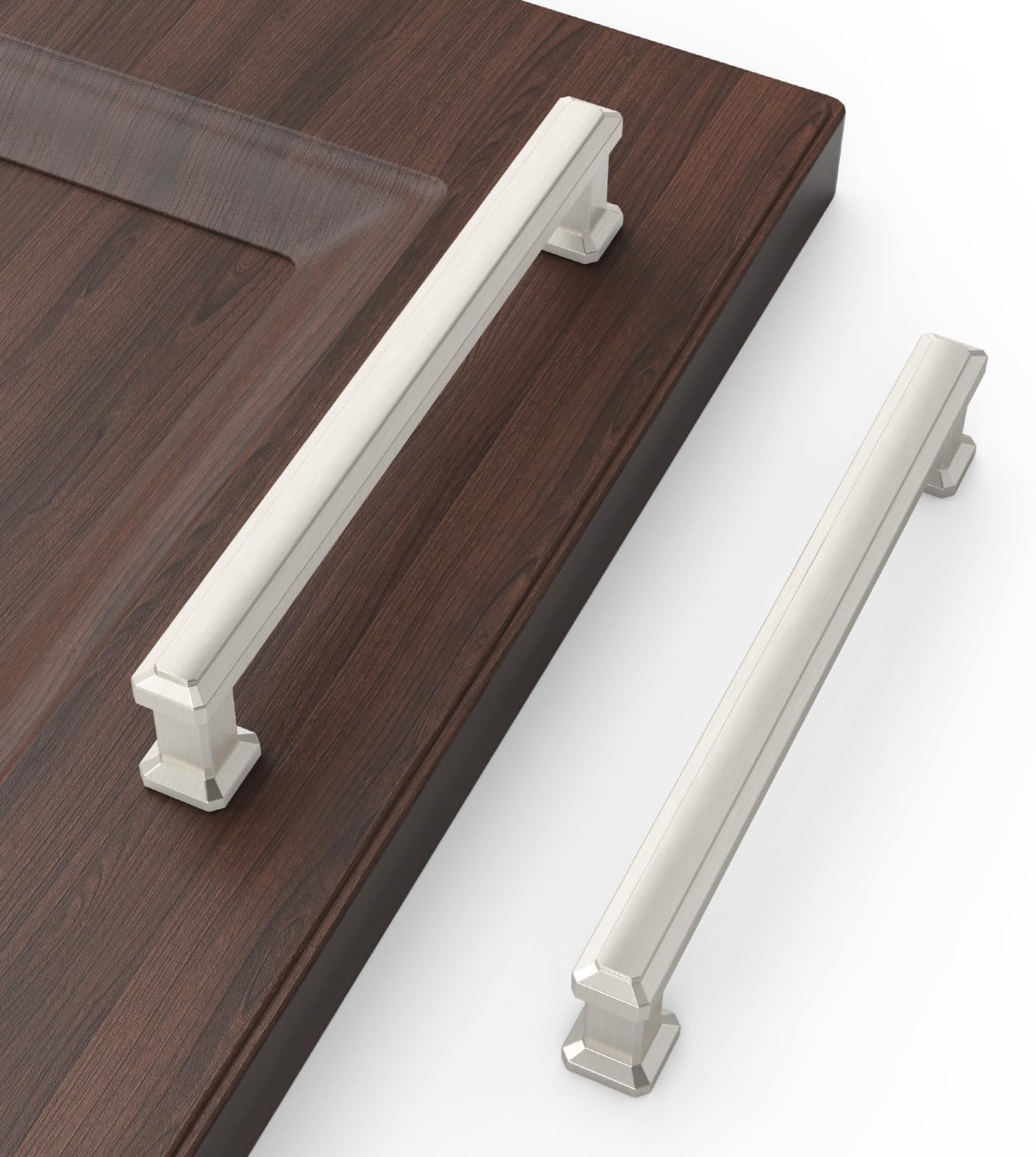 10 Pack Brushed Satin Nickel Stepped Kitchen Cabinet Pull Handles, Heavy Duty Kitchen Cabinet Hardware for Bathroom Cupboard Drawer Pulls Dresser Pulls- 5"(128mm) Hole Center