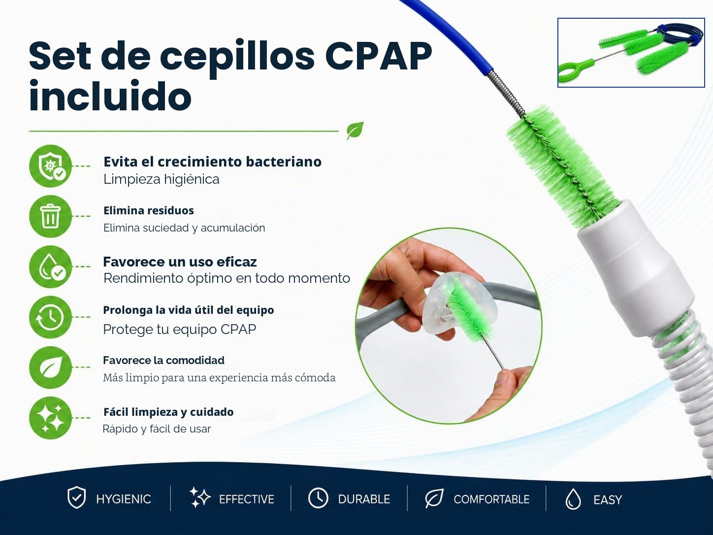 AVEEN CPAP & BiPAP Kit de limpieza, cepillo de limpieza de tubo CPAP con palangana plegable y gancho de secado de tubo, accesorios para tubos y máscaras CPAP