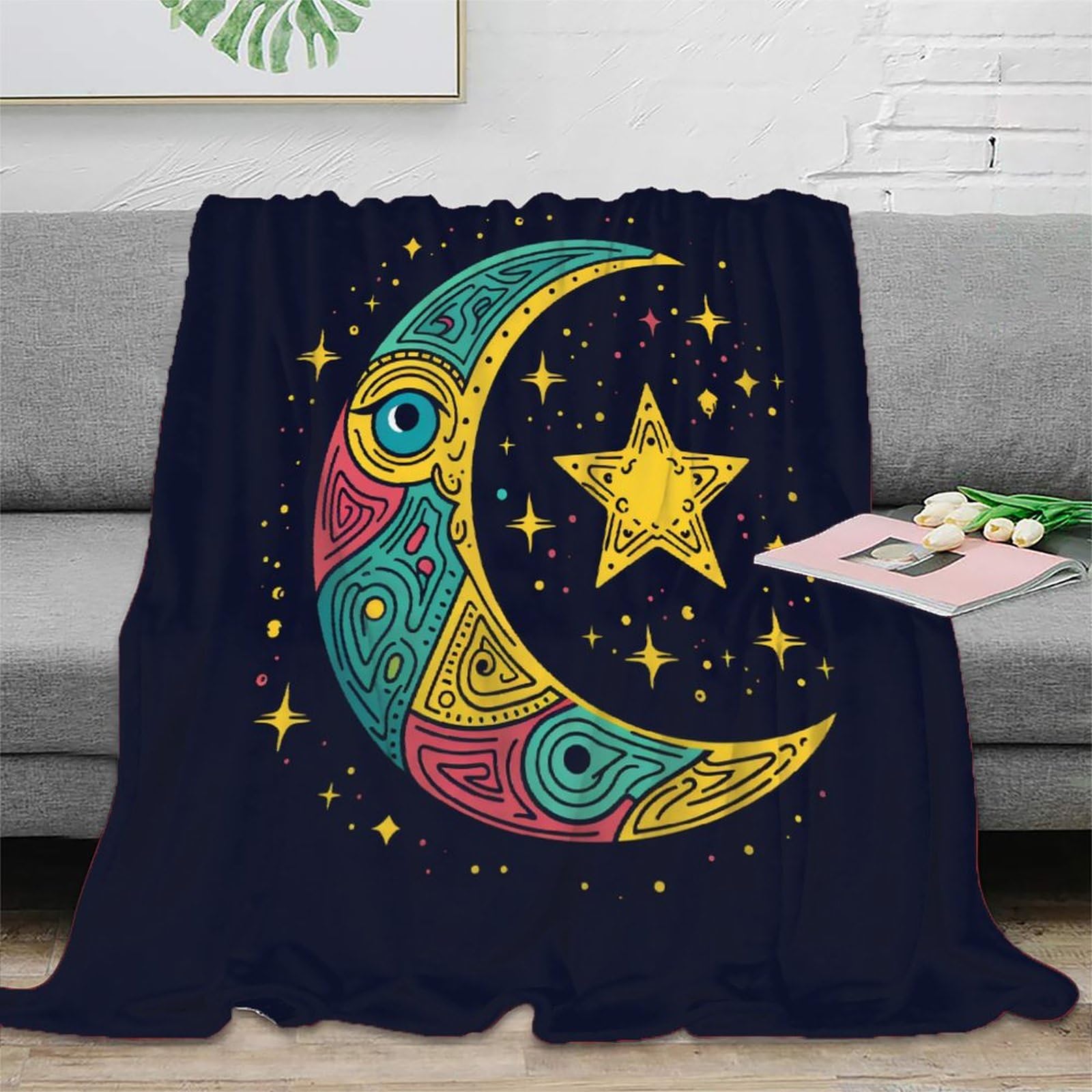 Stars And Moons Children's Illustration Blanket, 3D Digital Print Blanket, Flannel Blanket, Soft Cosy Blanket, Sofa Blanket For Kids Adults 60x80inch(150x200cm) — image 1