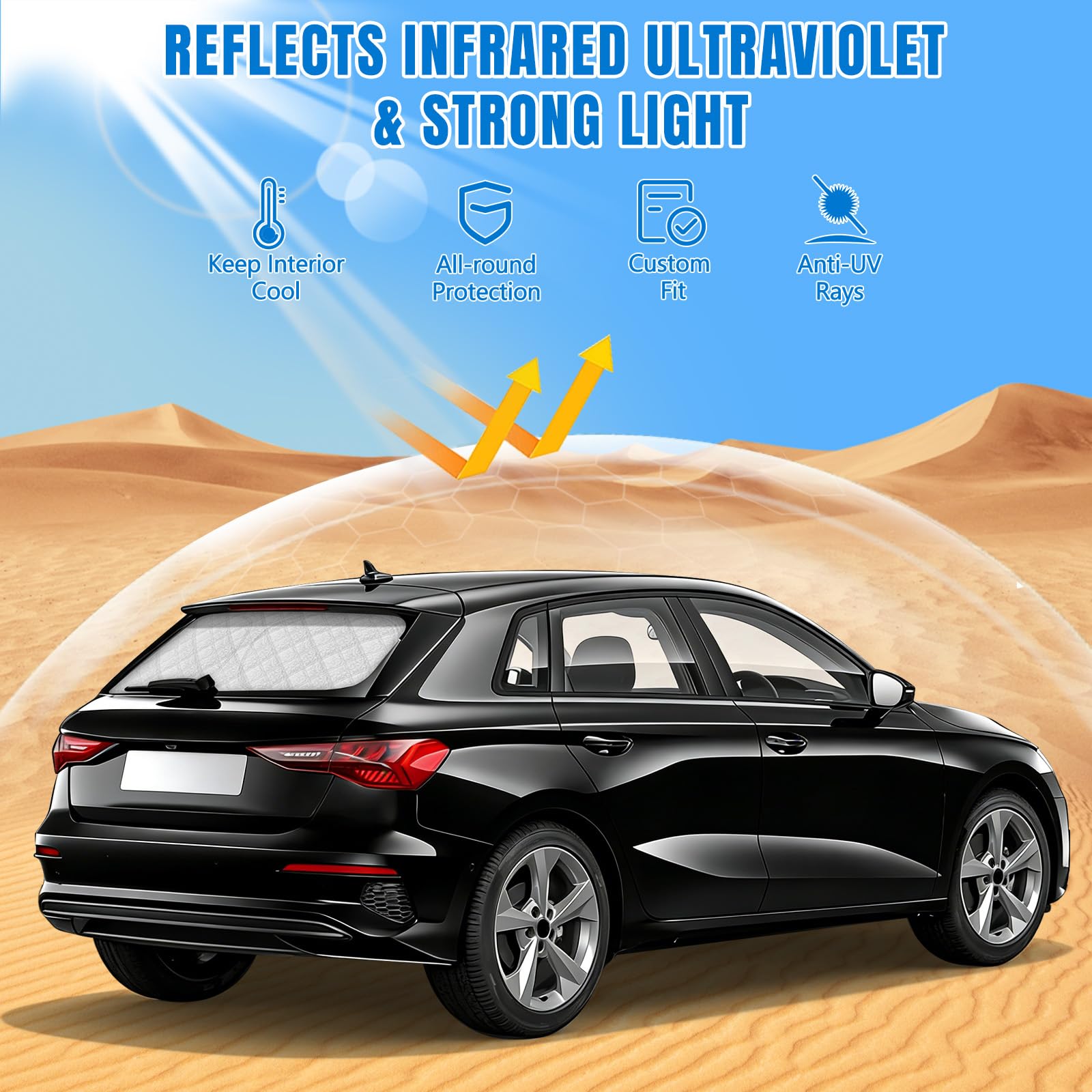 Pare-Soleil de Pare-Brise Arrière de Voiture Remplacement pour Audi A3 8Y 2020-2026, Anti-UV Pliant Protecteur, Protection Anti-poussière Réfléchissante Parasol Pliable de la Vie privée