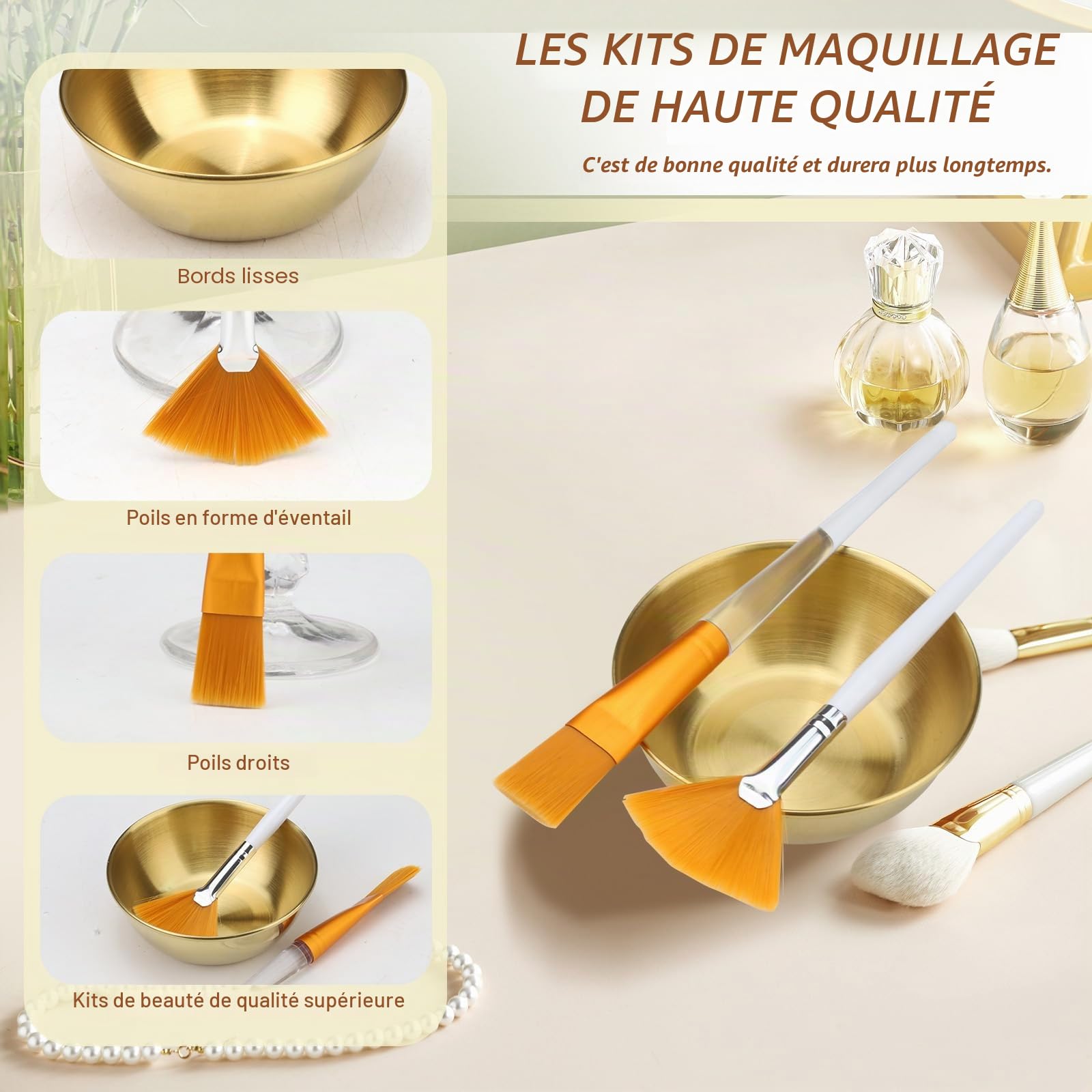 Lot de 18 bols et brosses en acier inoxydable, 12 pinceaux plats et éventails pour soins de la peau pour le visage avec 6 bols mélangeurs, outil applicateur cosmétique pour le visage, fournitures