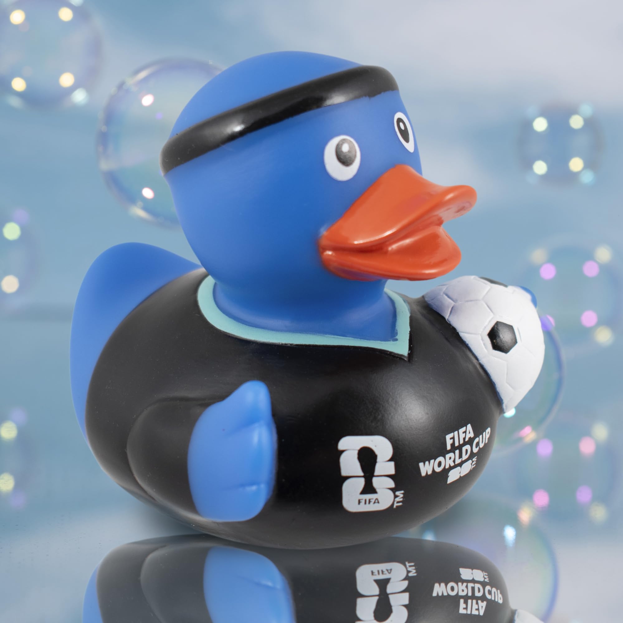 Hy-Pro Officially Licensed FIFA World Cup 2026 Rubber Duck - Bath Toy with Headband & Shirt Holding Ball, Collectible Football Mascot for Supporters, Fun & Nation Pride Display - Blue - 4