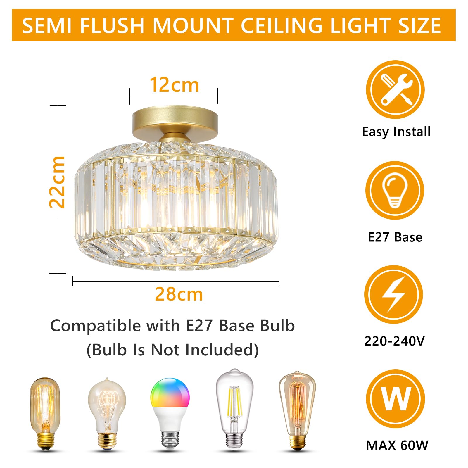 Gold Deckenlampe Wohnzimmer, Kristall Deckenleuchte Wohnzimmer, Deckenlampe Schlafzimmer mit Glas Lampenschirm, Gold Kronleuchter, Modern Kristall Kronleuchter für Esszimmer Flur Küche