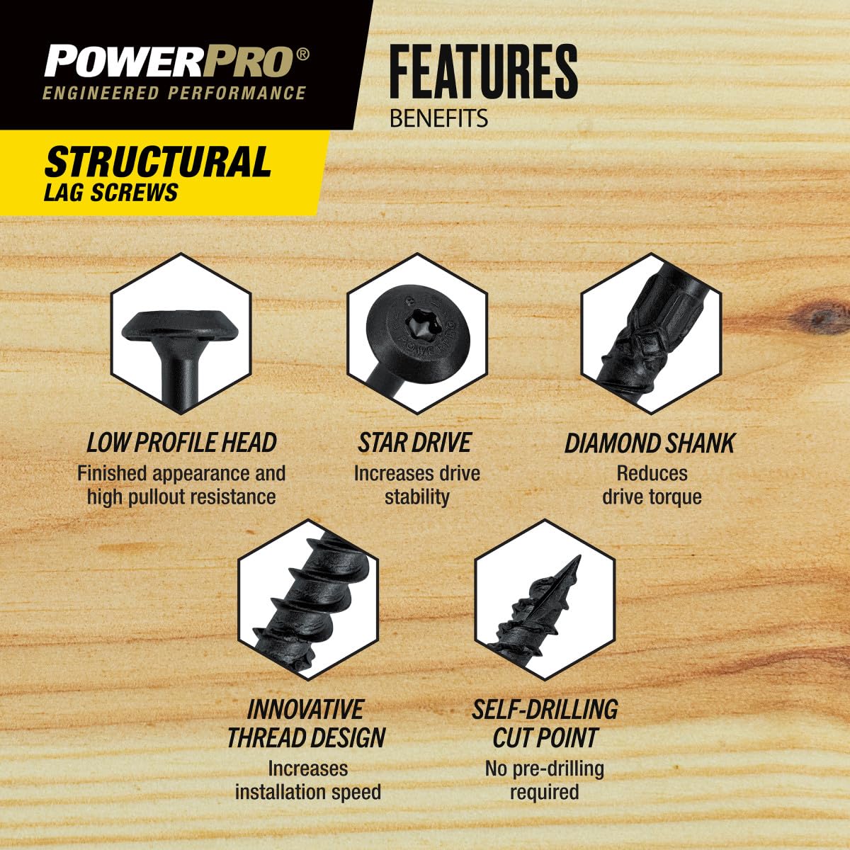 Power Pro Viti strutturali, 0,8 x 5,1-1,3 cm, 250 pezzi, colore nero
