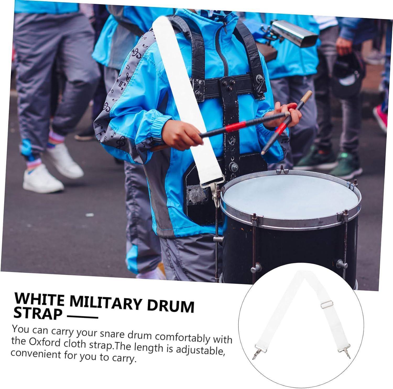 White Adjustable Oxford Cloth Snare Drum Suspender Strap Percussion Sling for Parade Marching and Standing Play Accessories