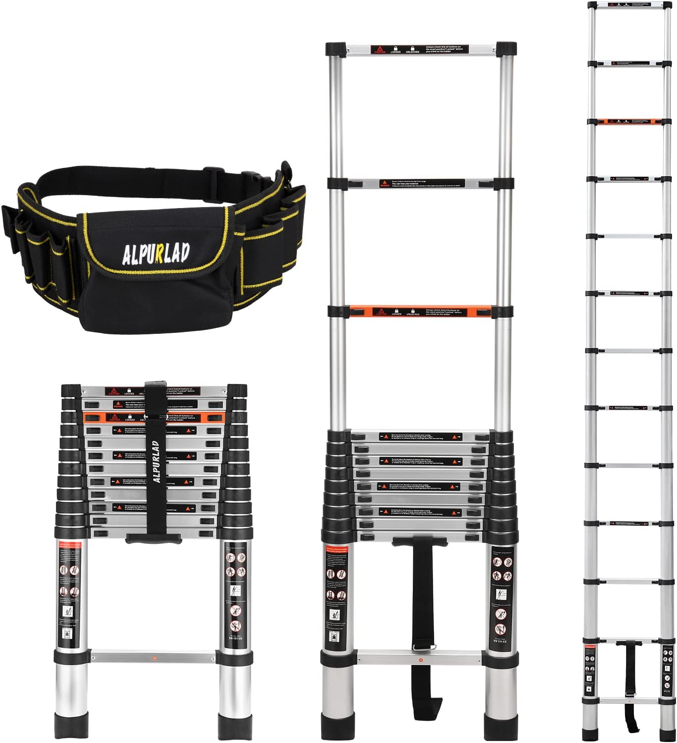 ALPURLAD Telescoping Ladder 12.5FT Aluminum Extension Ladders Lightweight Collapsible Ladder Telescopic Ladders for RV, Loft, Attic, Home, 330lbs Capacity : Everything Else