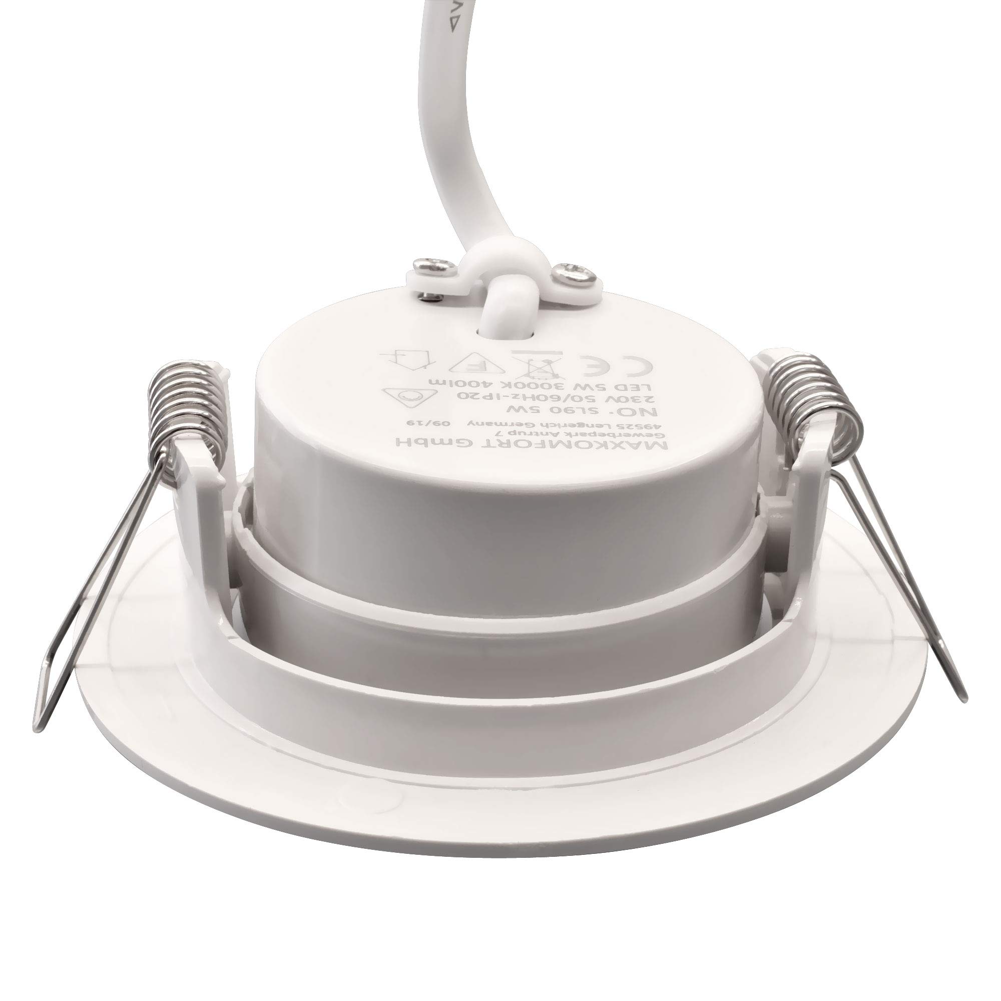 Maxkomfort LED Einbaustrahler Weiß 230V dimmbar 12x 5W 365lm warmweiß ultraflach schwenkbar Ø72mm Deckenspot für Küche Wohnzimmer Flur LED Spots Energieklasse F Lumax
