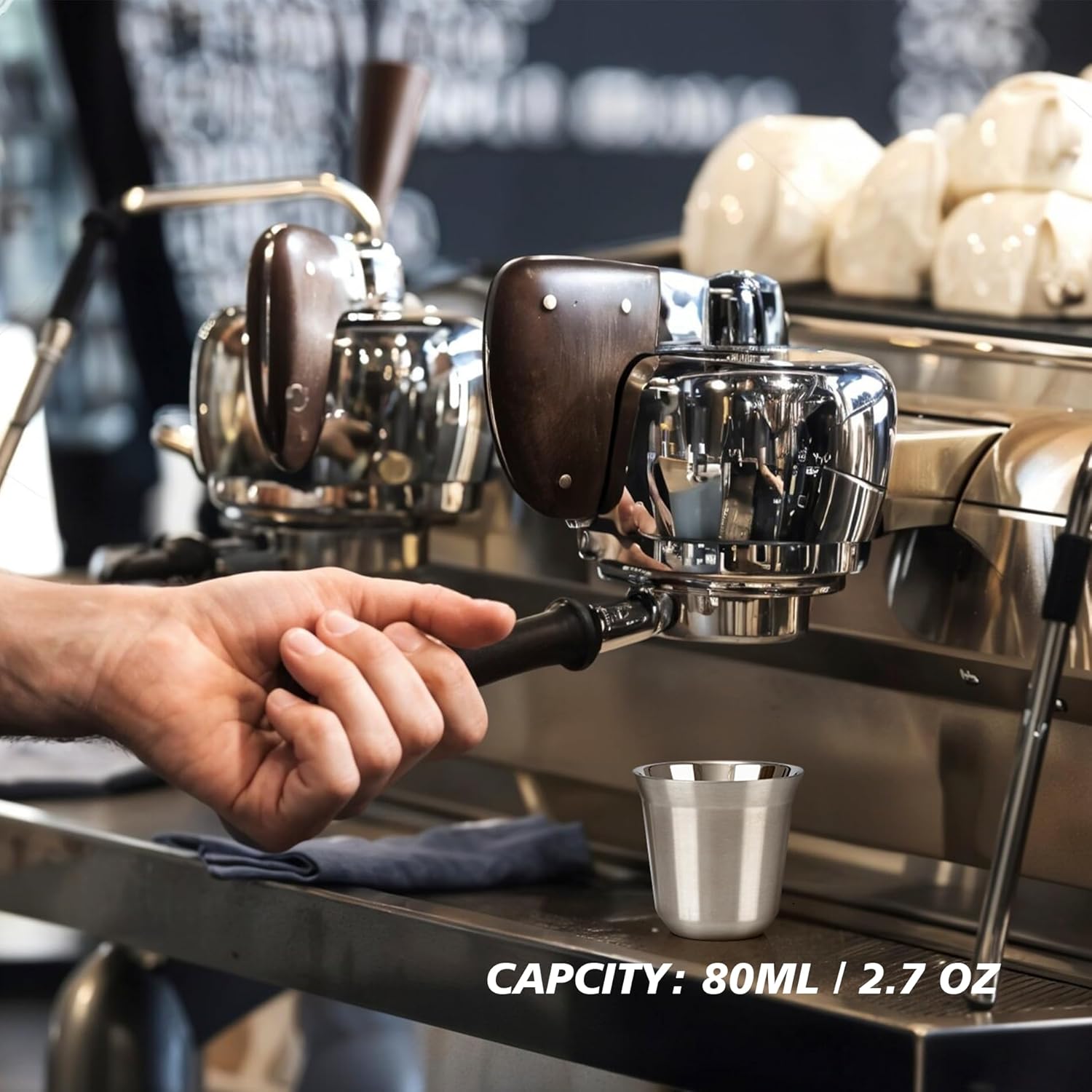 RECAPS 80ml Stainless Steel Espresso Cups Set - 2 Pack Double Wall 304 Stainless Steel Demitasse Cups 2.7oz (Small Cup) - Image 2