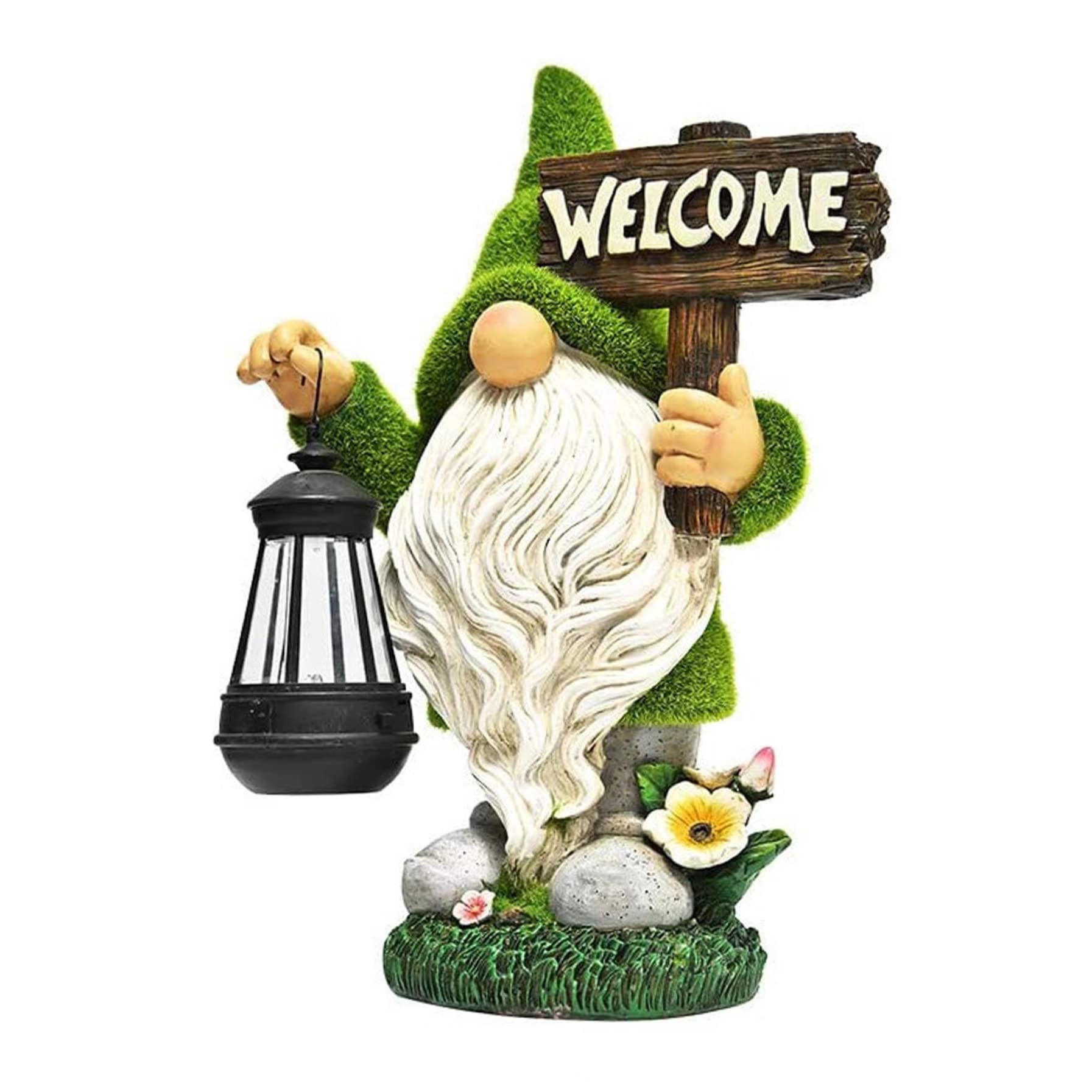 Gnomo giardino divertente con lanterna solare segno di benvenuto ornamenti da giardino solare doni di figura gnoma per prato da patio