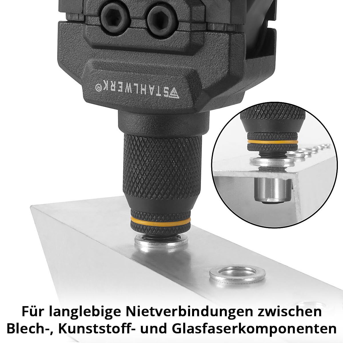 STAHLWERK Blindnietzangen-Set mit 70 Nietmuttern & stabilem Transportkoffer (NZ-16 ST) – Nietmutternzange mit 7 Wechsel-Gewindedornen (M3–M12), robuste Hebelnietzange für Metall, Kunststoff & GFK
