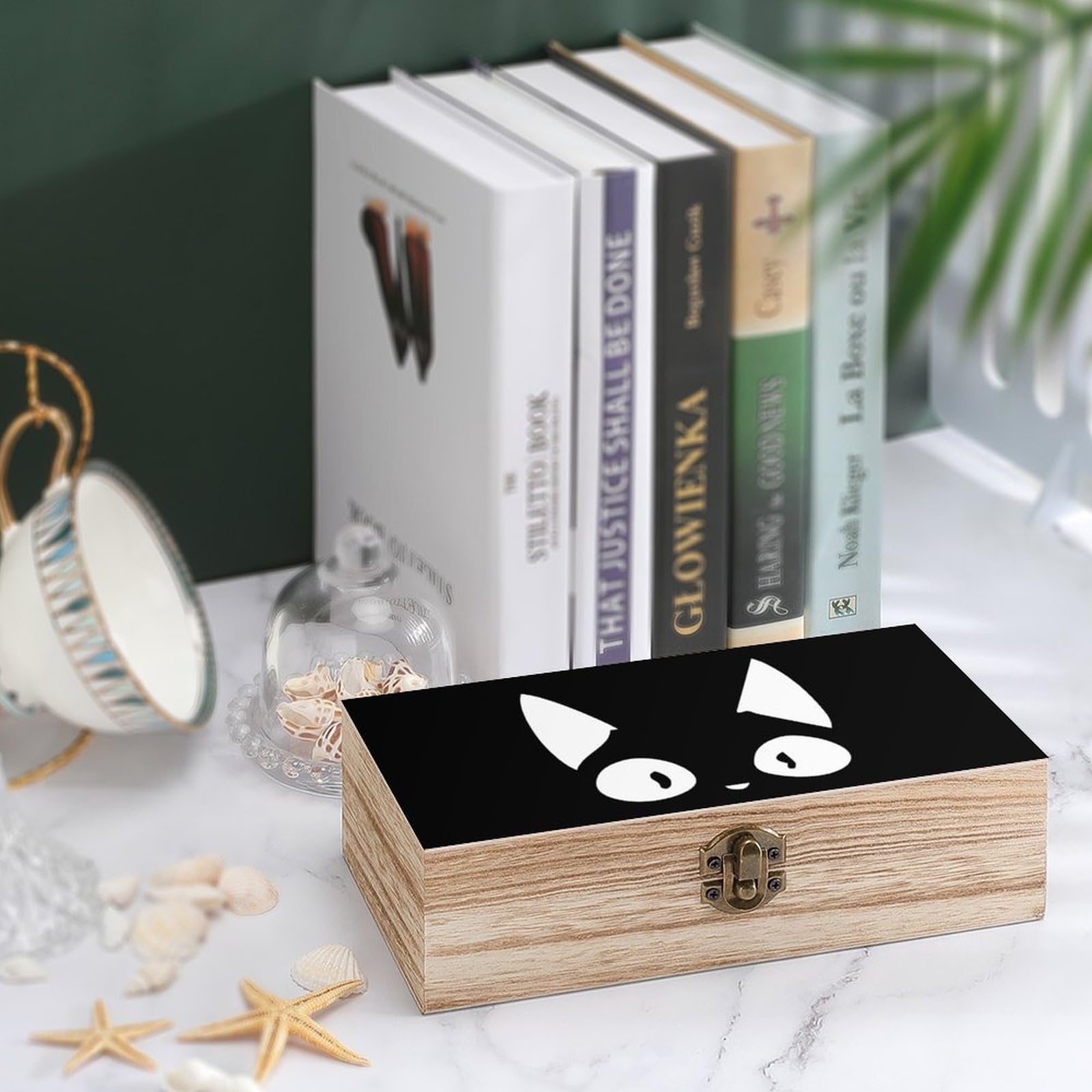 Amazon｜木製ボックス おもしろ猫顔 黒ニャンコ ネコ 収納ケース