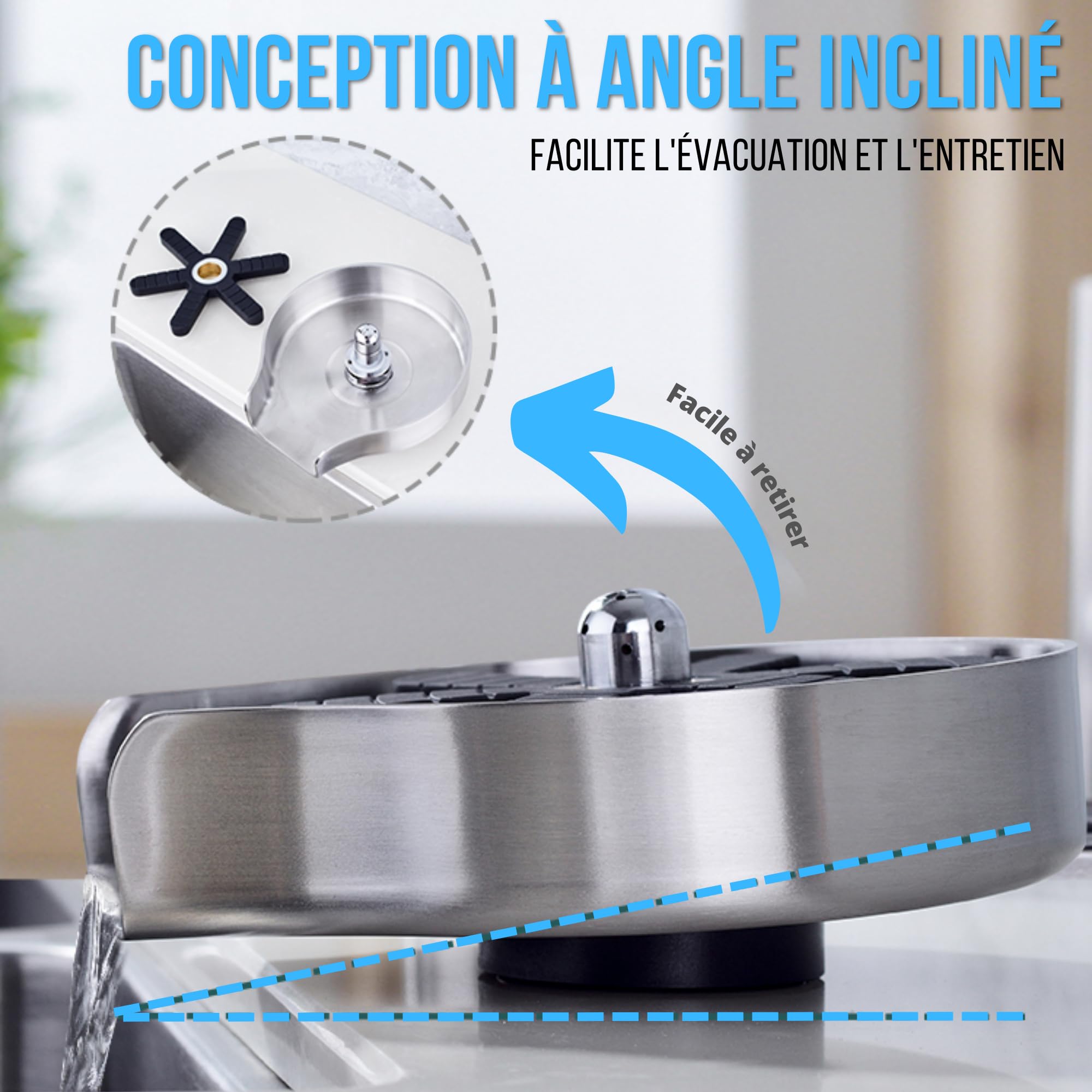 Akenz - Enjuague de cristal automático para fregadero de cocina, accesorio multifunción a presión para limpiar vasos, biberones, cerveza, profesional, restaurante inoxidable (plata)