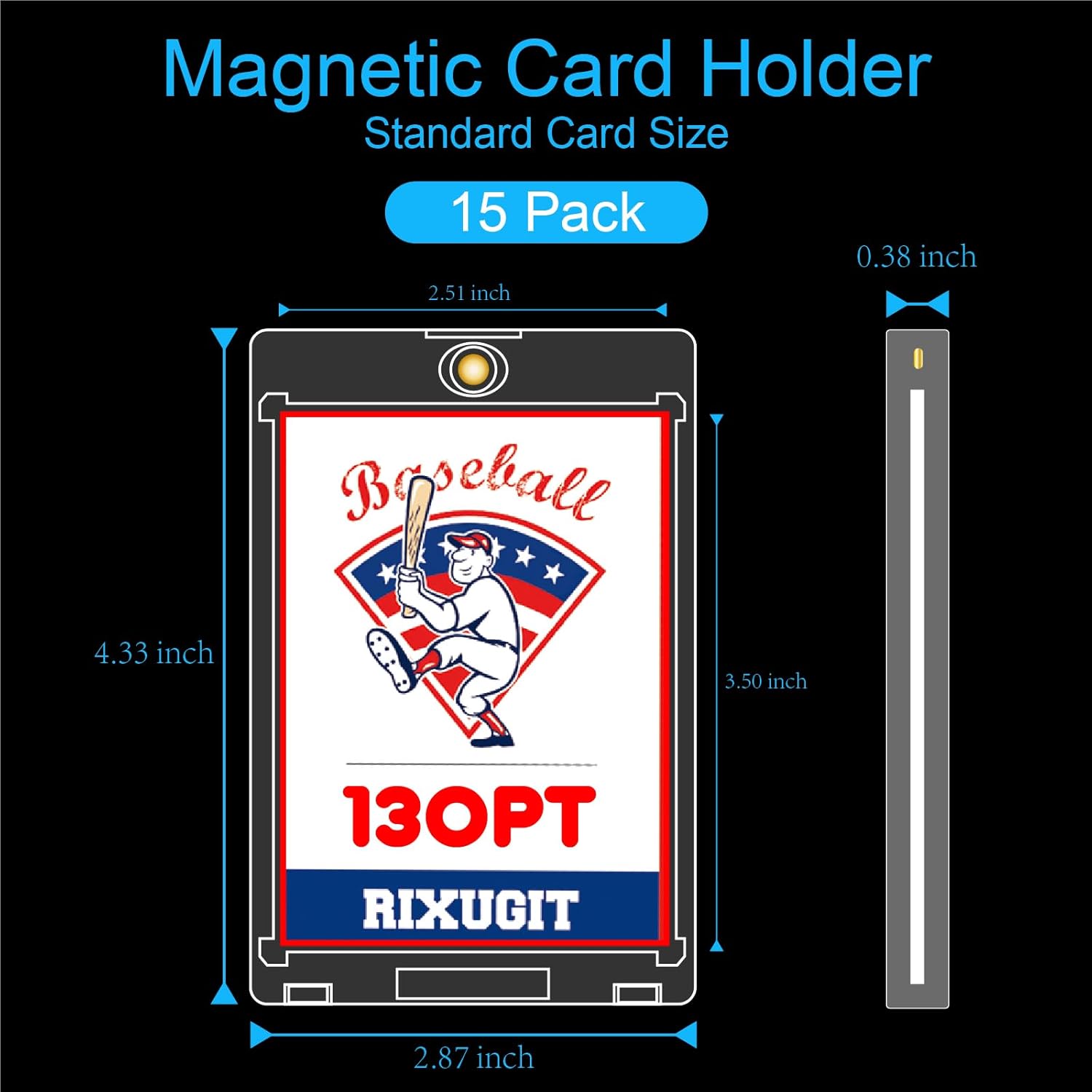 130pt Magnetic Card-Holders for Trading Cards - 15-Pack One Touch Card Case with Stronger Magnet, UV Protection， Card Protectors Hard Plastic, Card Sleeves Display Case for Baseball Card Sports Cards