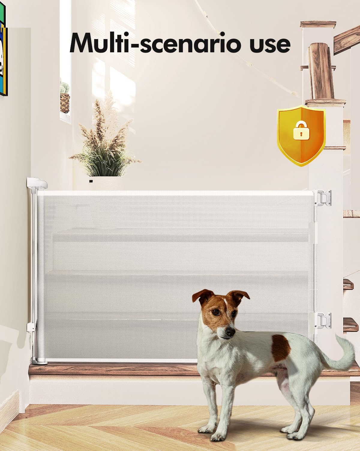 Retractable Baby Gates, Mesh Dog Gate for Doorways, 33.6" Tall, Expands to 55" Wide,Pet Safety Essential Fit for Baseboards, Wide Toddlers Gates for Hallways, Indoor & Outdoor,White 55" Wide White