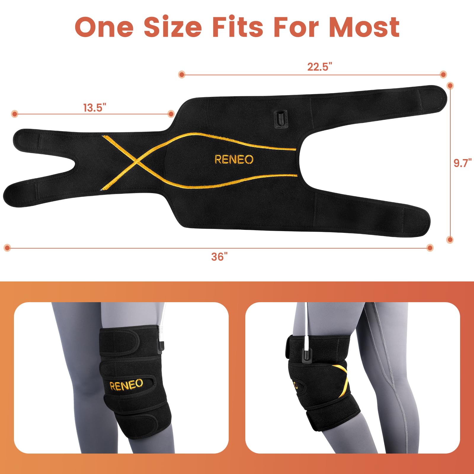 RENEO Electric Heating Pad for Knee Relief, Auto Shut-Off Wearable Knee Wrap, Elbow Heated Brace with Support, Discomfort Relief Gifts for Dad Mom Elders, 3 Heat Levels, Black