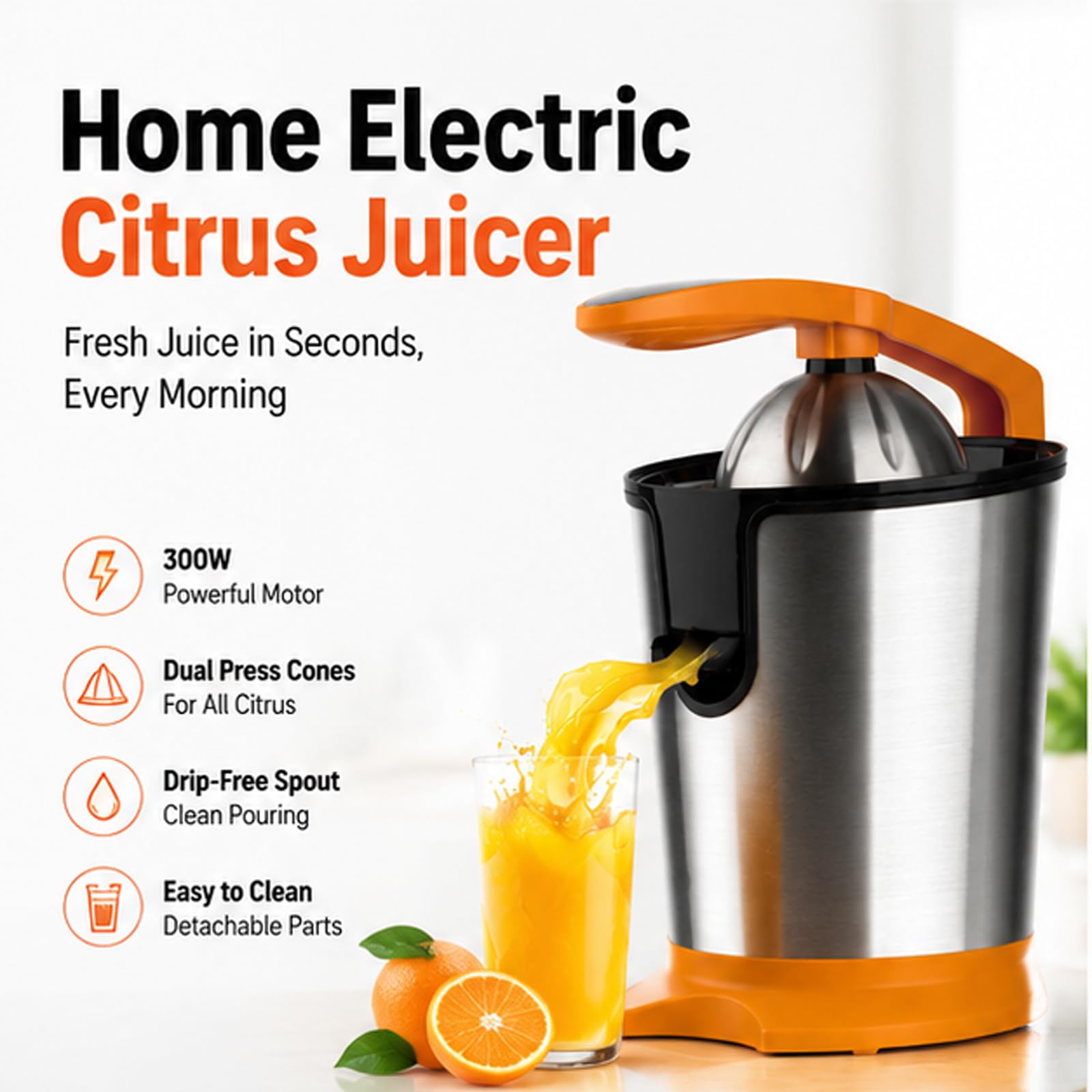 Exprimidor eléctrico de cítricos para el hogar, máquina exprimidora de naranjas, filtración eficiente de 300w/fácil de limpiar, para pomelos, naranjas y limones Orange