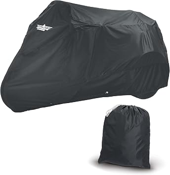 UltraGard Motorcycle Trike Cover - Weather-Resistant with Elastic Hem, Rustproof Grommets, Storage Bag, Windshield Liner, Antenna Flaps & Expandable Windshield Pockets