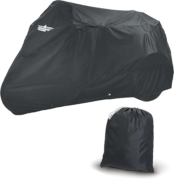 UltraGard Motorcycle Trike Cover - Weather-Resistant with Elastic Hem, Rustproof Grommets, Storage Bag, Windshield Liner, Antenna Flaps & Expandable Windshield Pockets