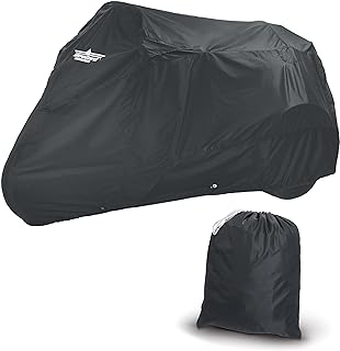 Motorcycle Trike Cover - Weather-Resistant with Elastic Hem, Rustproof Grommets, Storage Bag, Windshield Liner, Antenna Flaps & Expandable Windshield Pockets