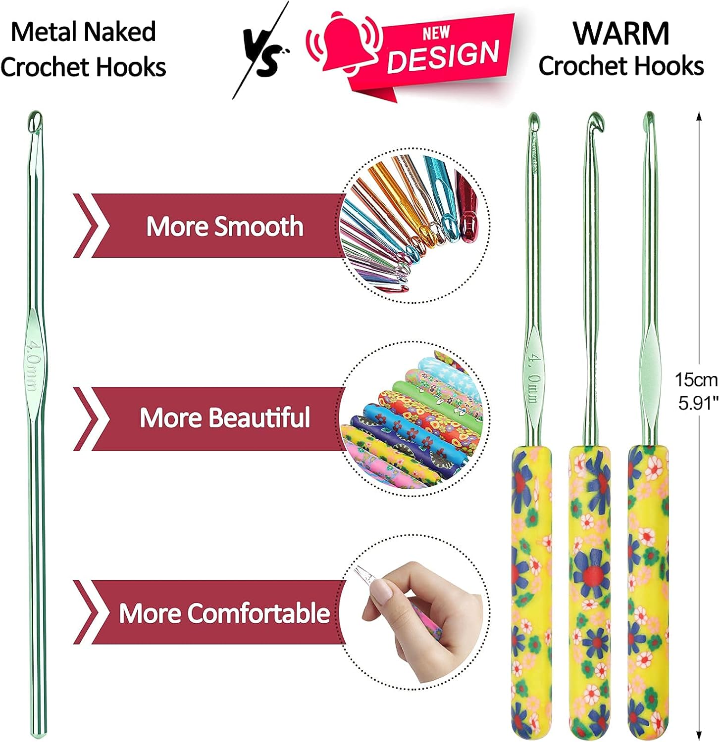 Coopay Warm Crochet Hooks and Warm Crochet Hooks Plus, Pretty Crochet Hooks Set Best Crochet Gifts for Crocheter