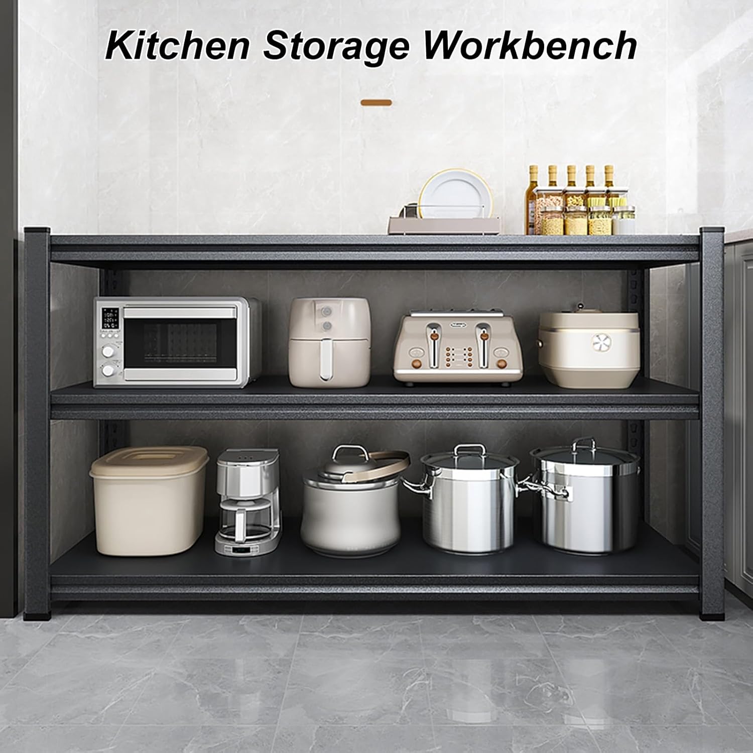 Multi Tier Workbench Multifunctional Storage Shelf Prep Table Three Tier Kitchen Large Countertop Table with Adjustable Tiers Metal Frame Workbench Sturdy(70x40x80cm)