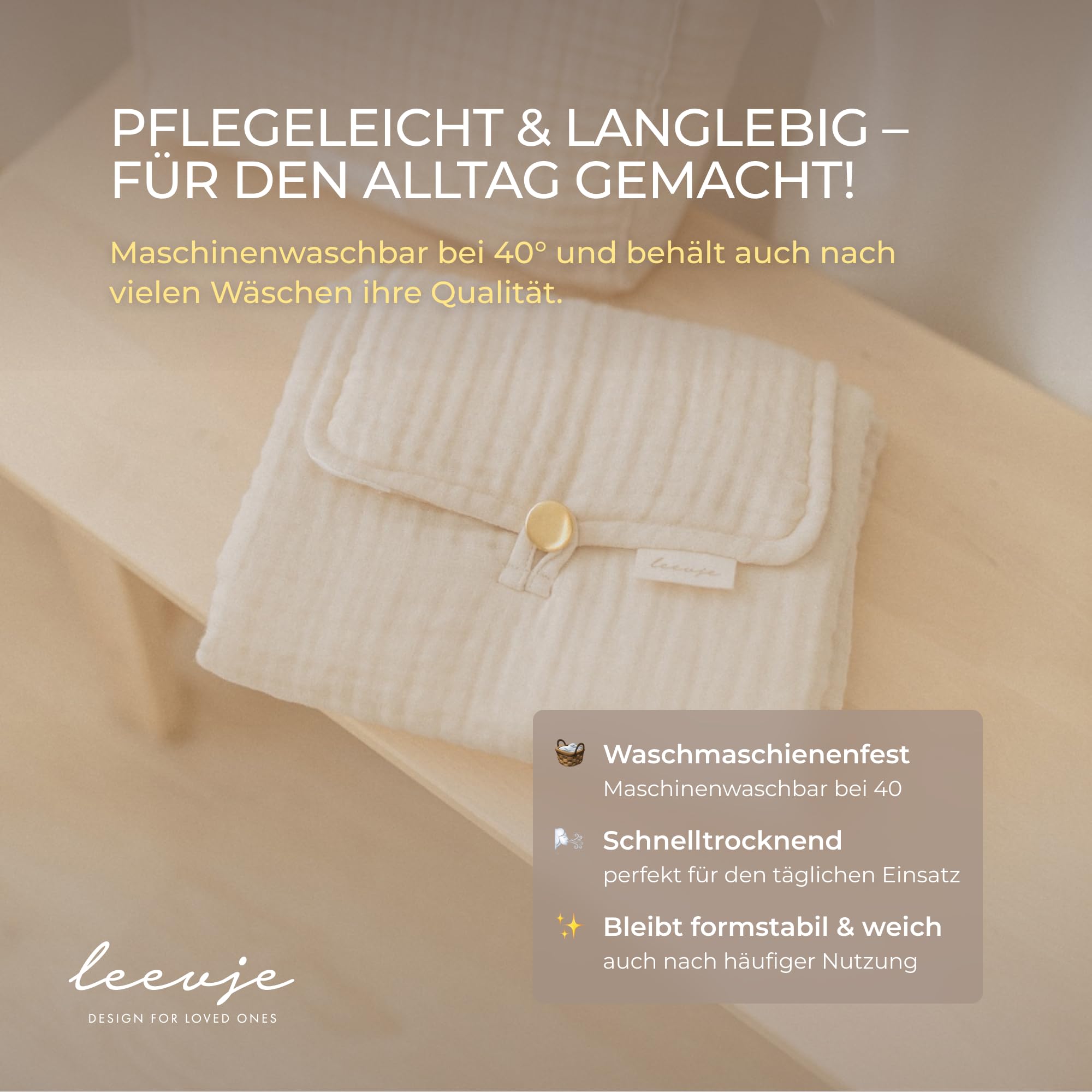 Wickelunterlage für Wickeltisch & Unterwegs [100% BAUMWOLLE] - Wickelunterlage in Beige - Wickelkommode Unterlage - Wickeltischauflage aus Stoff Abwaschbar - Wickelmatte - Baby Changing Mat