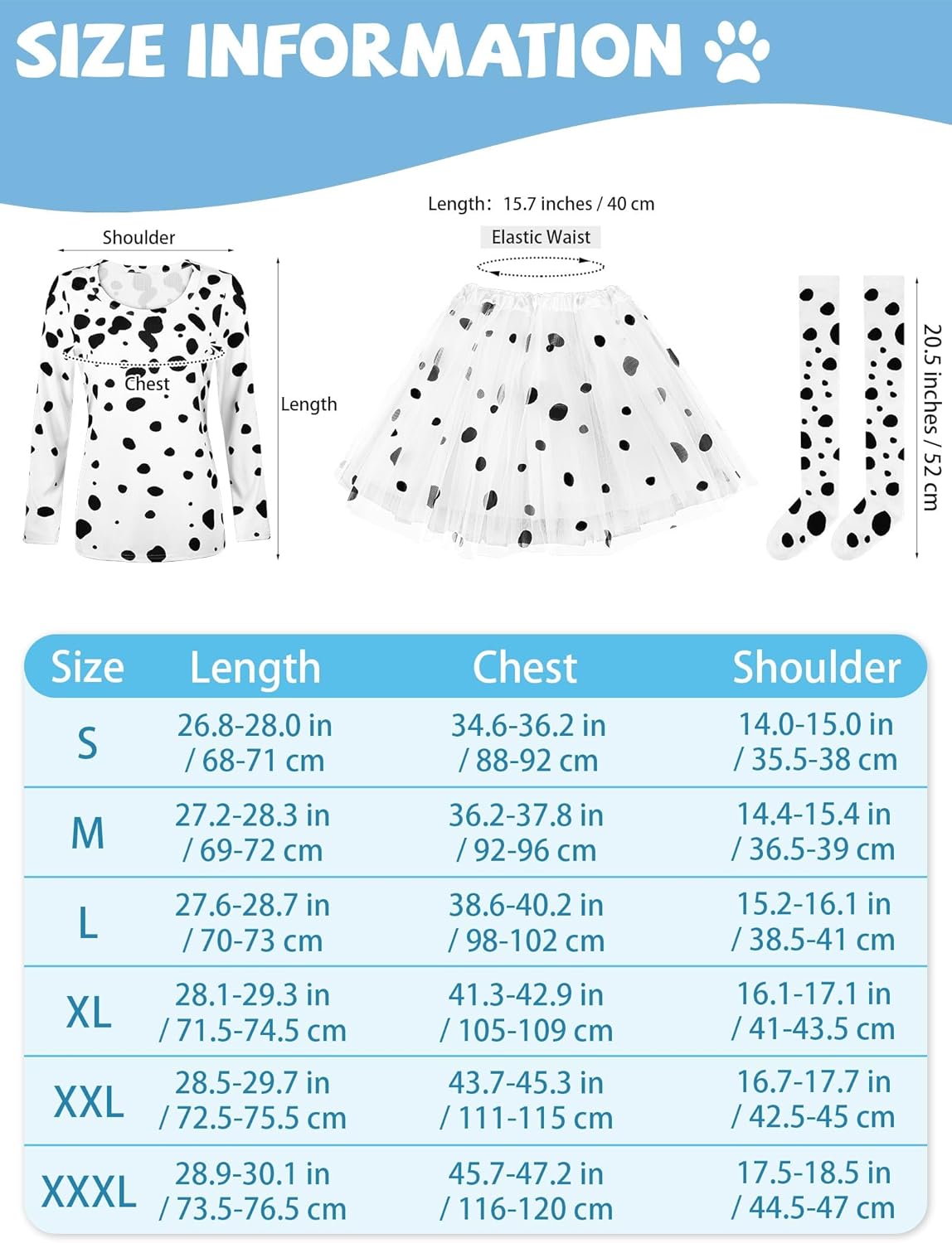 AOTHSO 8 Pcs Halloween Dalmatian Dog Costume Set for Women Long Sleeve Shirt Headband Tutu Skirt Knee High Socks Tie Sticker - Image 2