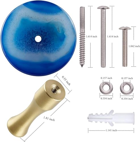 Miniatura 4 de Rockcloud Paquete de 2 tiradores redondos de ágata para cajones de gabinete, cajones y armarios, ganchos para colgar en la pared, ganchos para