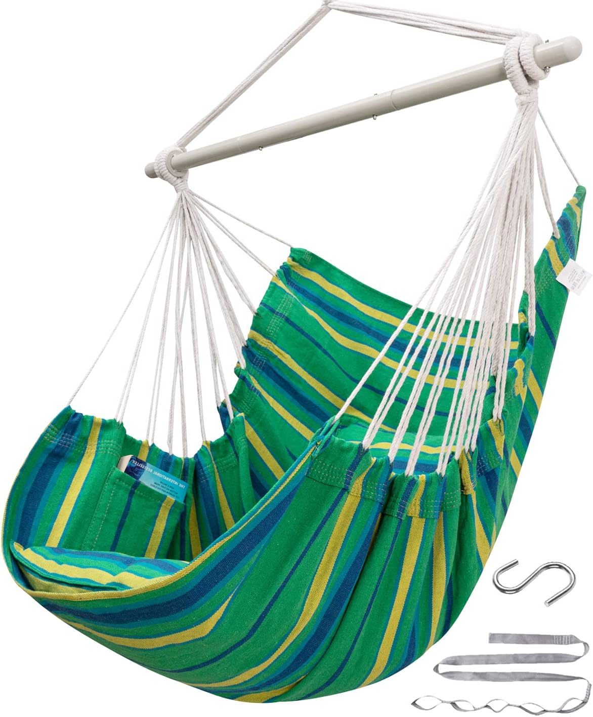 ADVOKAIR Hammock Chair Hanging Chair Swing Large Indoor with Anti-Slip Steel Spread Bar and Pocket-Max 500lbs-2 Cushions, Perfect for Bedroom,Outdoor,Patio, Porch,Backyard...